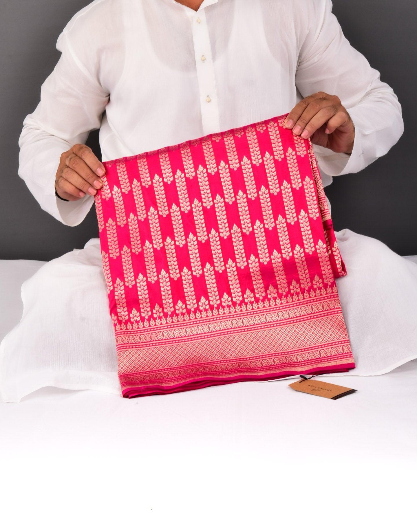 Shot Red-Pink Banarasi Gold Zari Buta Cutwork Brocade Handwoven Katan Silk Saree - By HolyWeaves, Benares