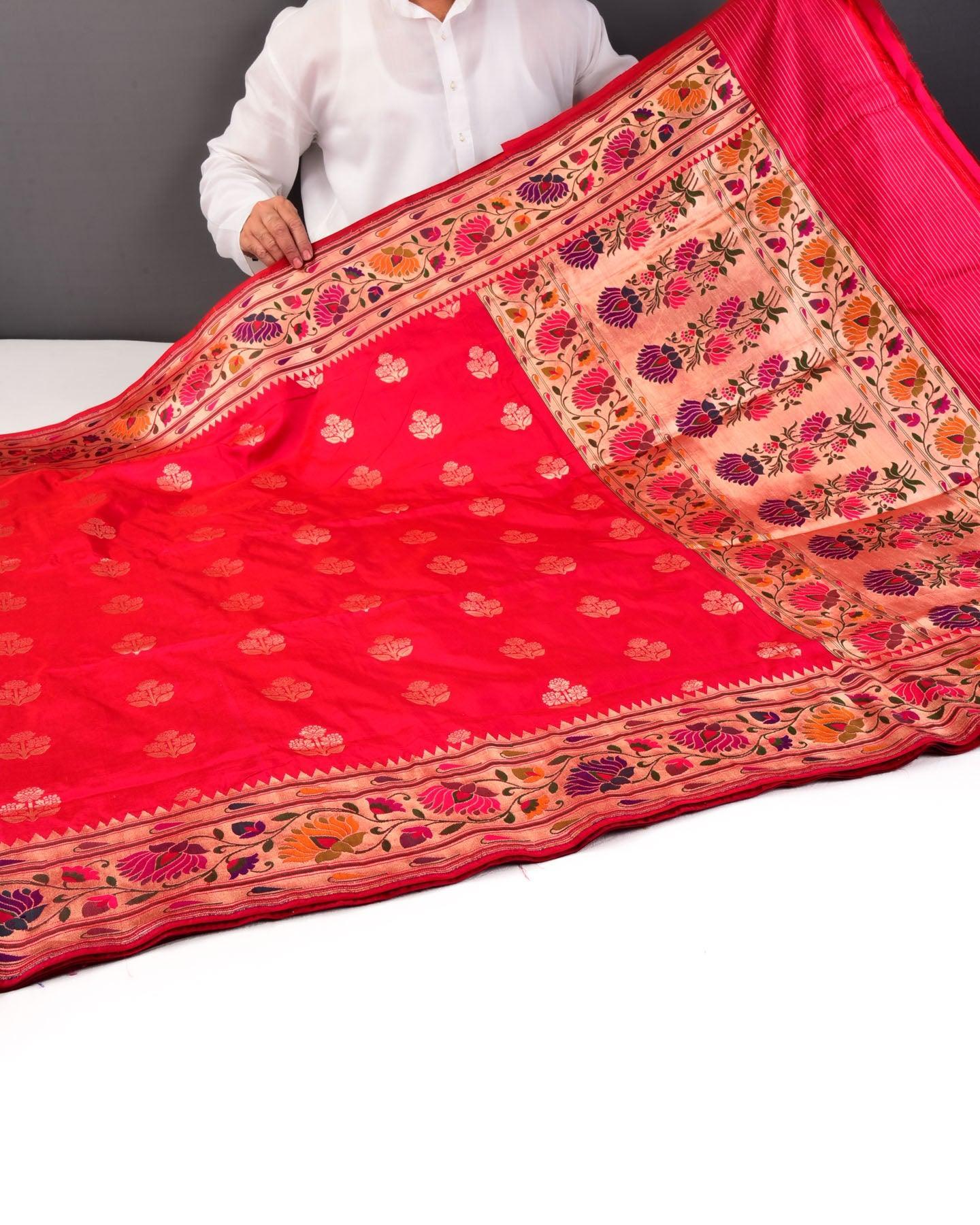 Shot Red-Pink Banarasi Paithani Brocade Handwoven Katan Silk Saree - By HolyWeaves, Benares