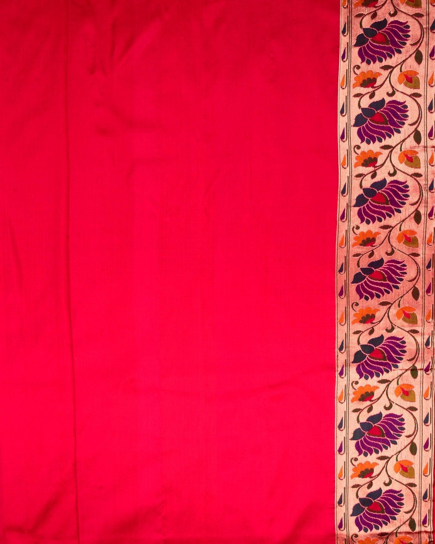Shot Red-Pink Banarasi Paithani Brocade Handwoven Katan Silk Saree - By HolyWeaves, Benares