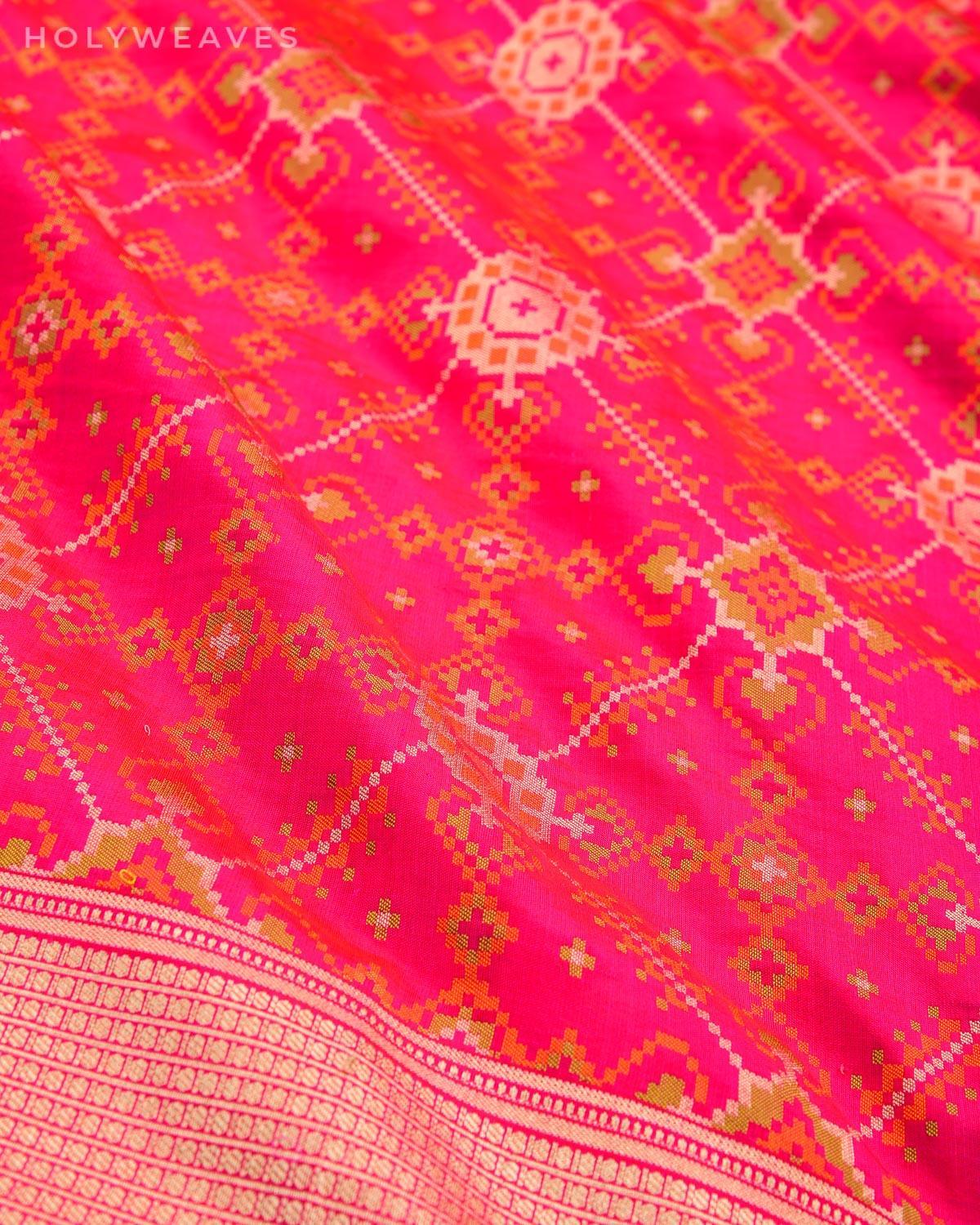 Shot Red Pink Banarasi Resham Patola Tehri Cutwork Brocade Handwoven Katan Silk Saree - By HolyWeaves, Benares