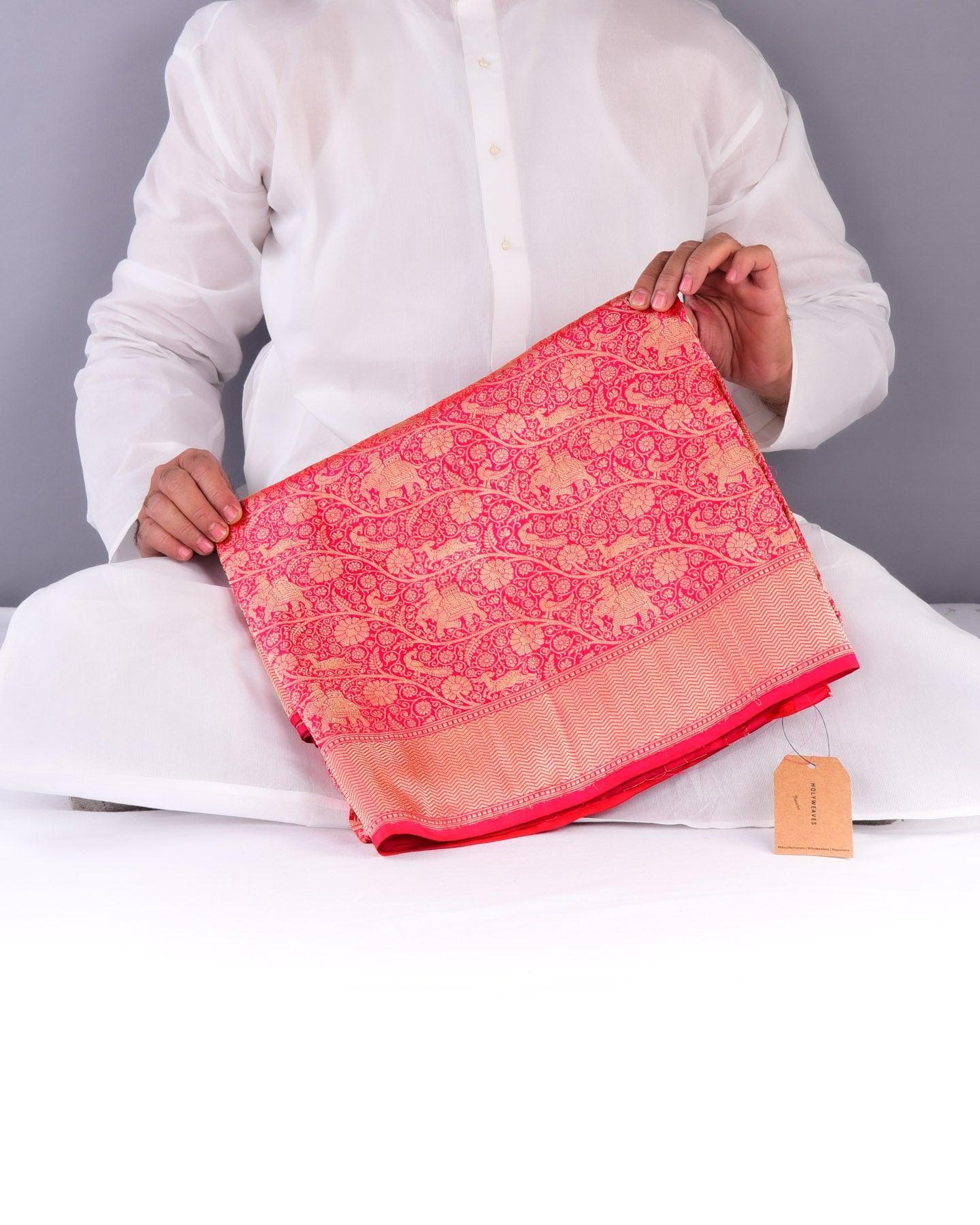 Shot Ruby Pink Banarasi Shikargah Brocade Handwoven Katan Silk Saree - By HolyWeaves, Benares