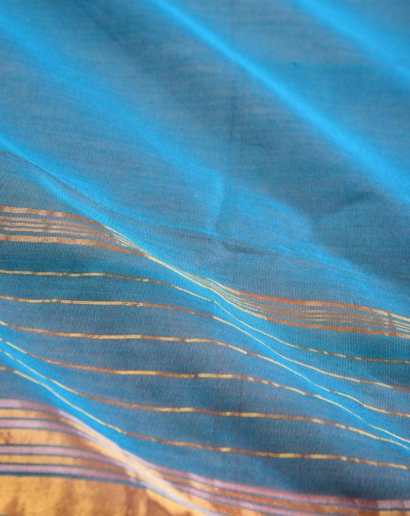 Shot Teal Blue Woven Cotton Silk Dupatta with Brocade Border - By HolyWeaves, Benares