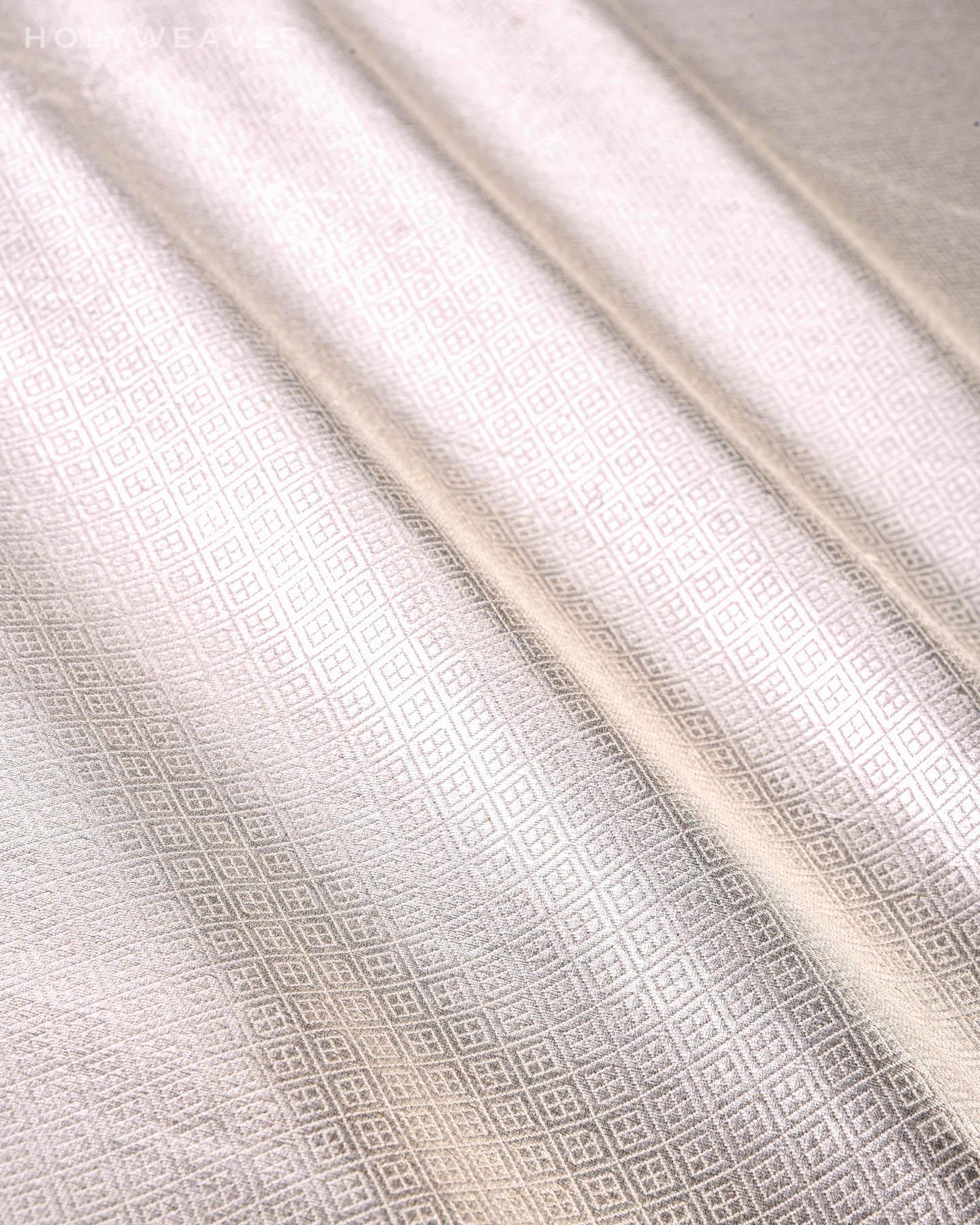 Silver Banarasi Chaudani Brocade Handwoven Satin Viscose Silk Fabric - By HolyWeaves, Benares