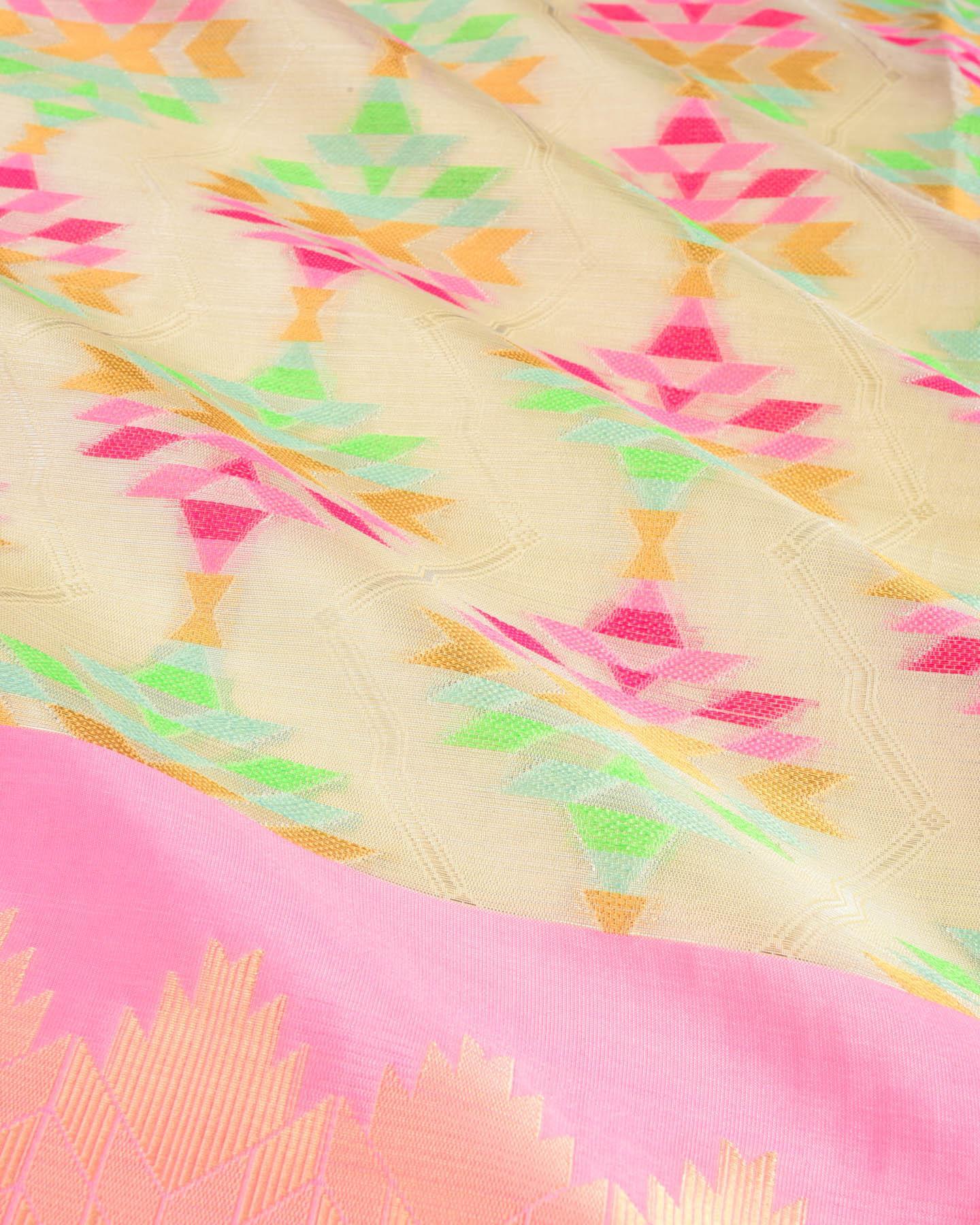 Silver Banarasi Kaleidoscopic Cutwork Brocade Woven Cotton Tissue Saree - By HolyWeaves, Benares