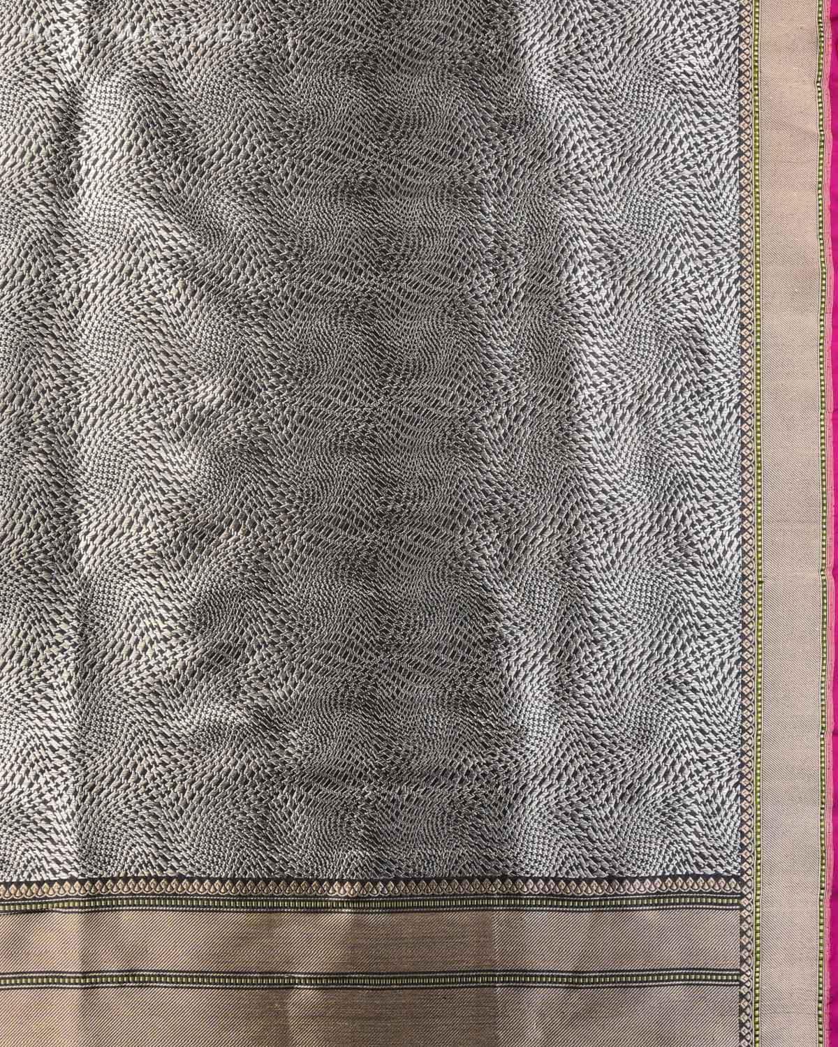 Silver Gray Banarasi Houndstooth Cyclone Brocade Handwoven Katan Silk Dupatta - By HolyWeaves, Benares