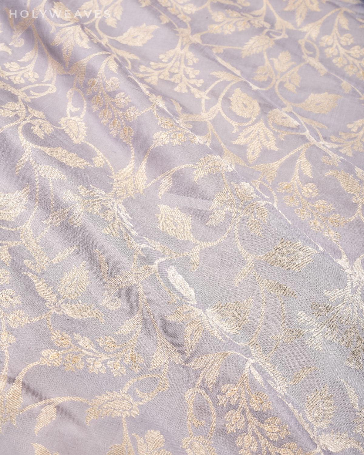 Silver Gray Banarasi Zari Jaal Cutwork Brocade Handwoven Katan Silk Fabric - By HolyWeaves, Benares