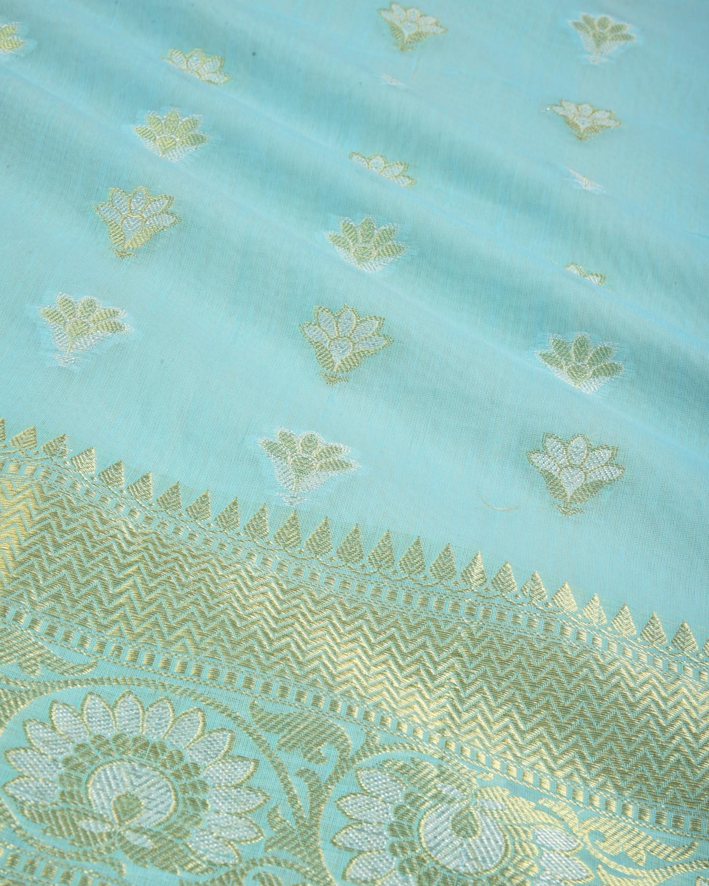 Sky Blue Banarasi Sona Rupa Zari Cutwork Brocade Woven Cotton Silk Saree - By HolyWeaves, Benares