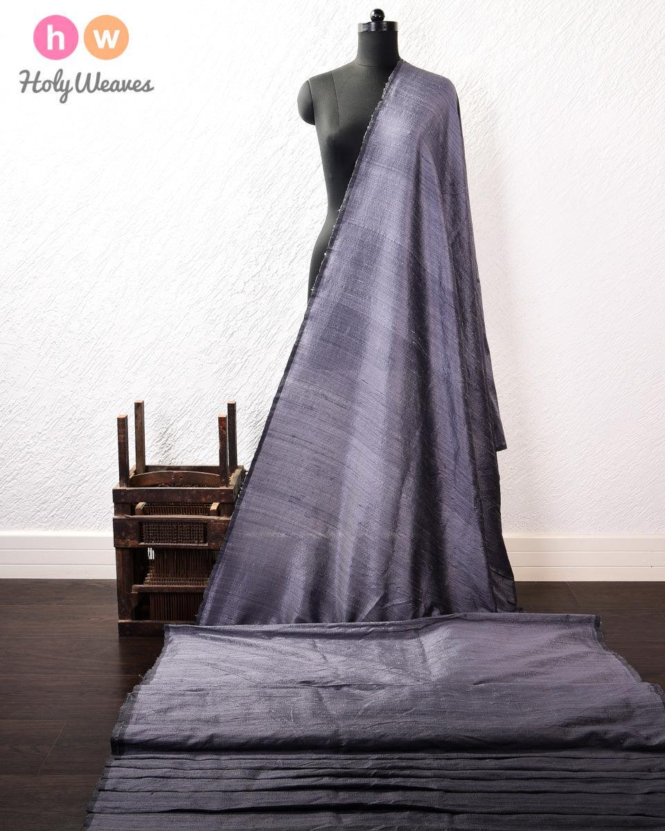 Steel Gray Textured Handwoven Raw Silk Fabric - By HolyWeaves, Benares