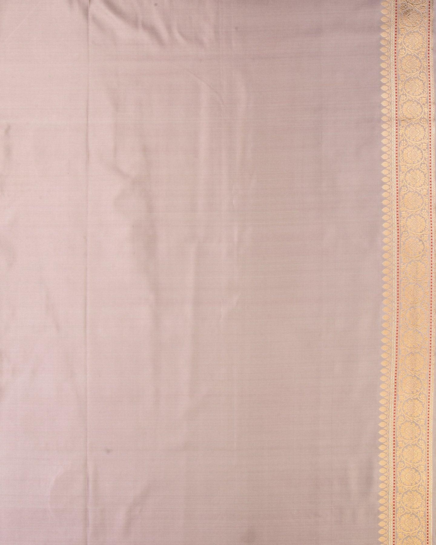 Stone Gray Banarasi Chequered Gold Silver Zari Buti Grid Satin Kadhuan Brocade Handwoven Katan Silk Saree - By HolyWeaves, Benares