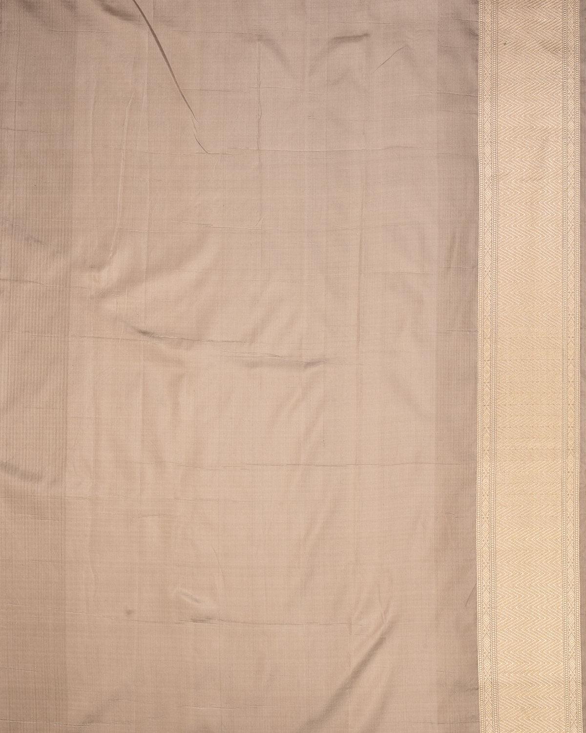 Stone Gray Banarasi Maheen Jaal Gold Zari Cutwork Brocade Handwoven Katan Silk Saree - By HolyWeaves, Benares