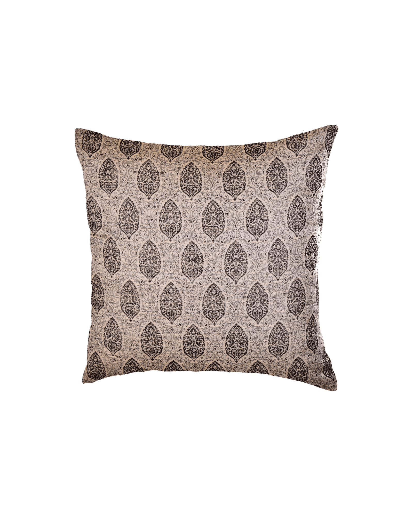 Stone Gray Banarasi Resham Brocade Linen Silk Cushion Cover 16" - By HolyWeaves, Benares