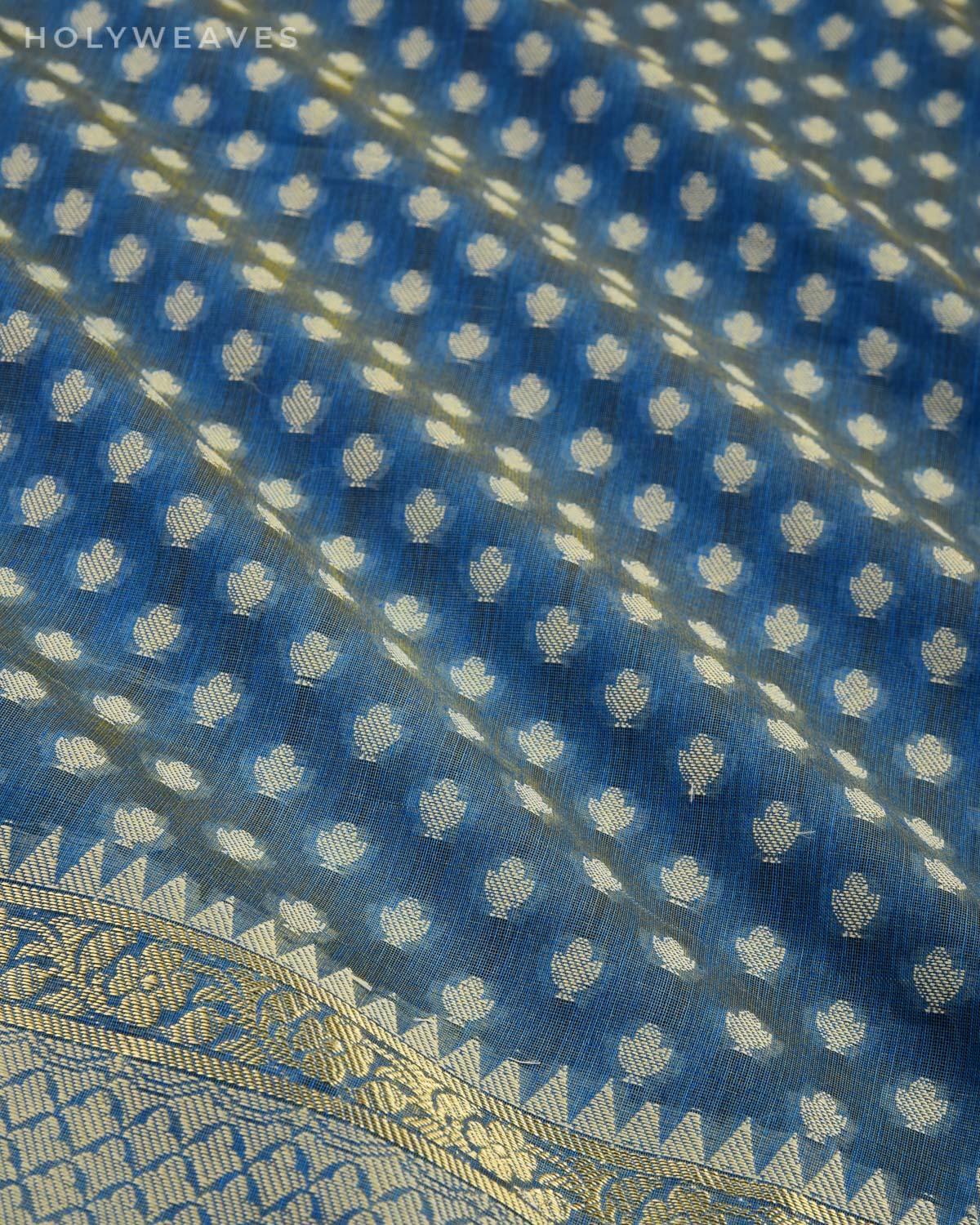 Sunny Blue Banarasi Resham Buti Cutwork Brocade Woven Cotton Silk Saree - By HolyWeaves, Benares