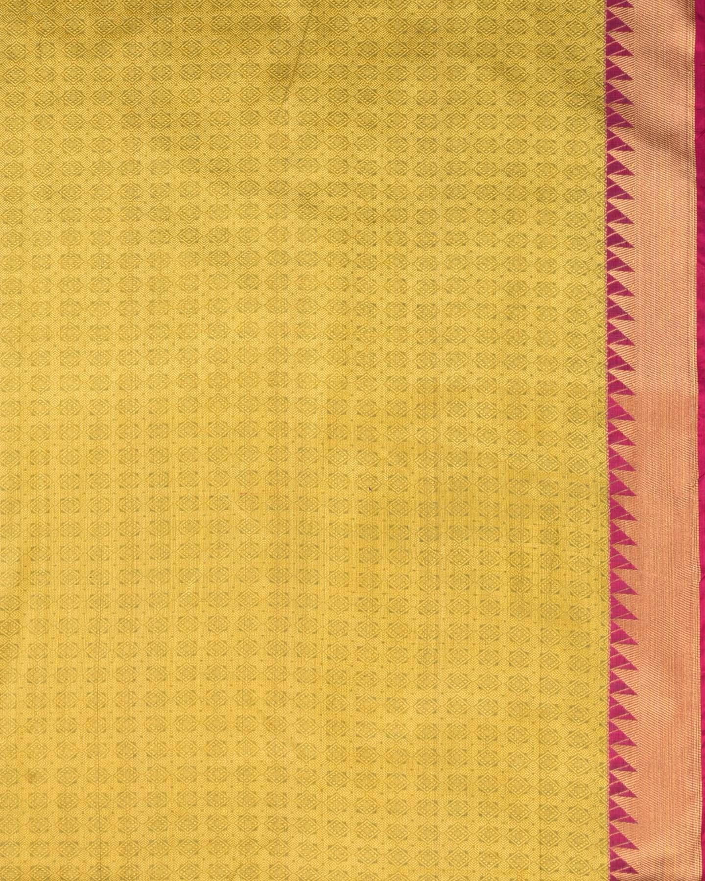 Sunny Gray Banarasi Soft Gold Zari Chevron Cutwork Brocade Woven Cotton Silk Saree with Paithani Border - By HolyWeaves, Benares