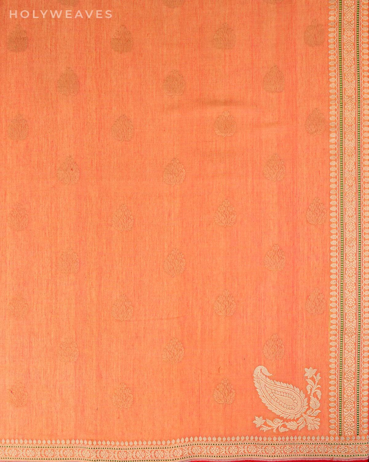 Sunny Orange Banarasi Buti Ektara Cutwork Brocade Handwoven Cotton Saree - By HolyWeaves, Benares