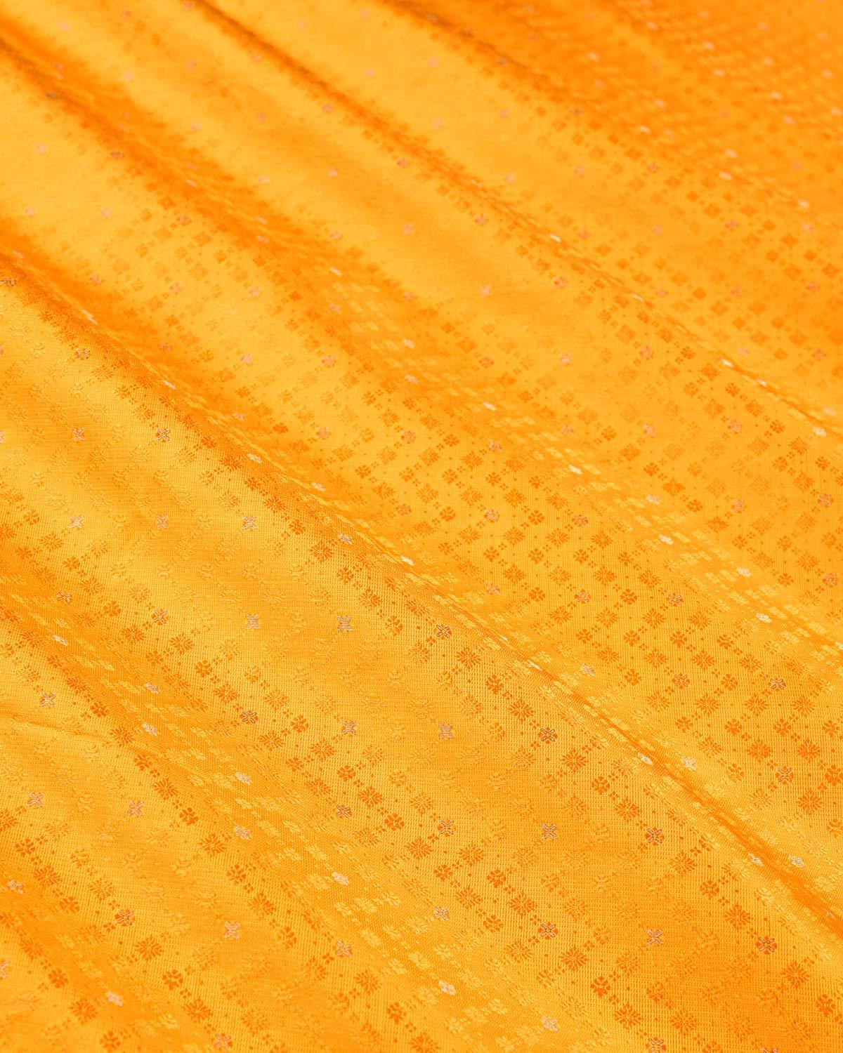 Sunny Orange Banarasi Zari Buti Tanchoi Brocade Handwoven Katan Silk Fabric - By HolyWeaves, Benares