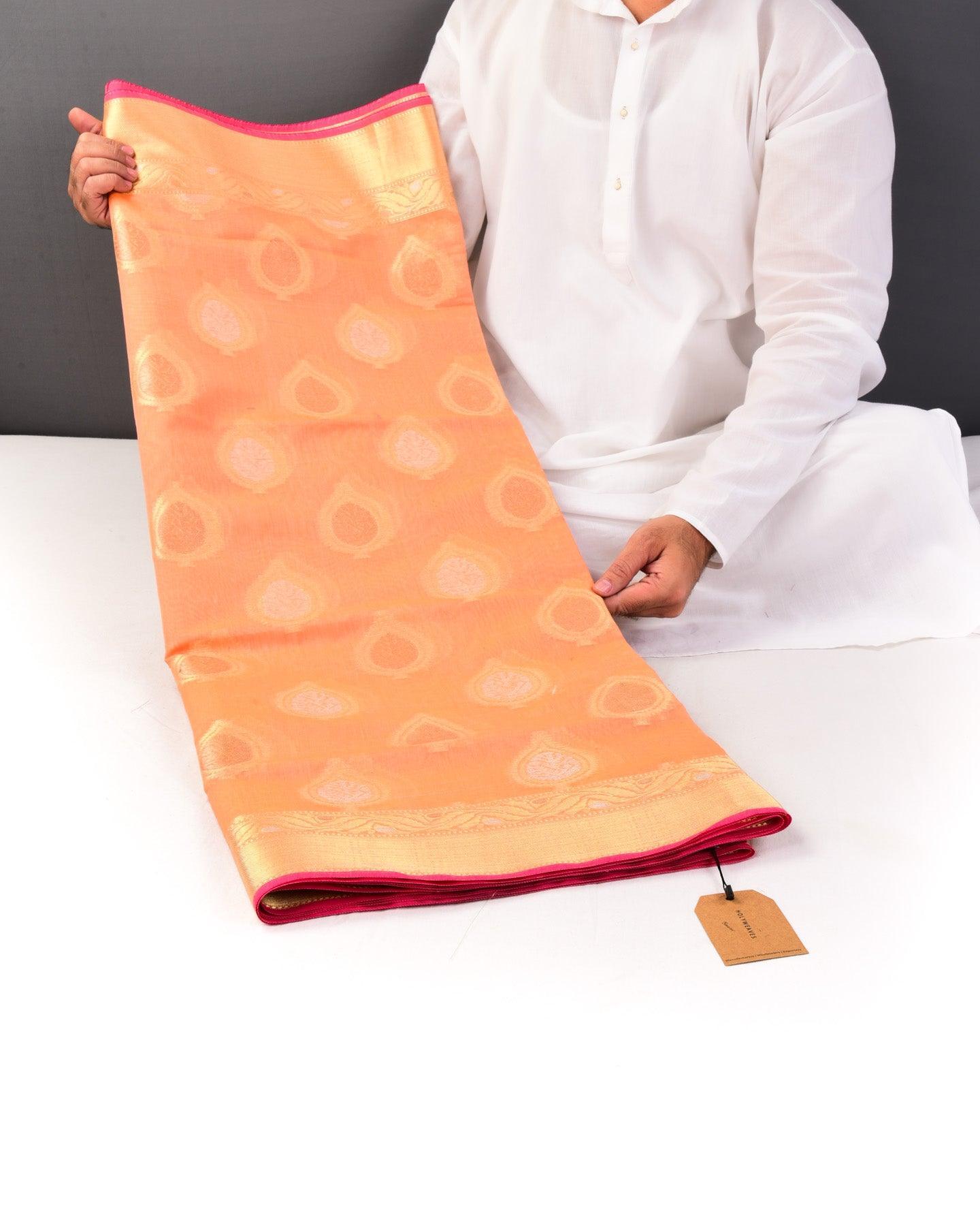 Sunny Peach Banarasi Alfi Sona Rupa Buta Cutwork Brocade Woven Cotton Silk Saree - By HolyWeaves, Benares
