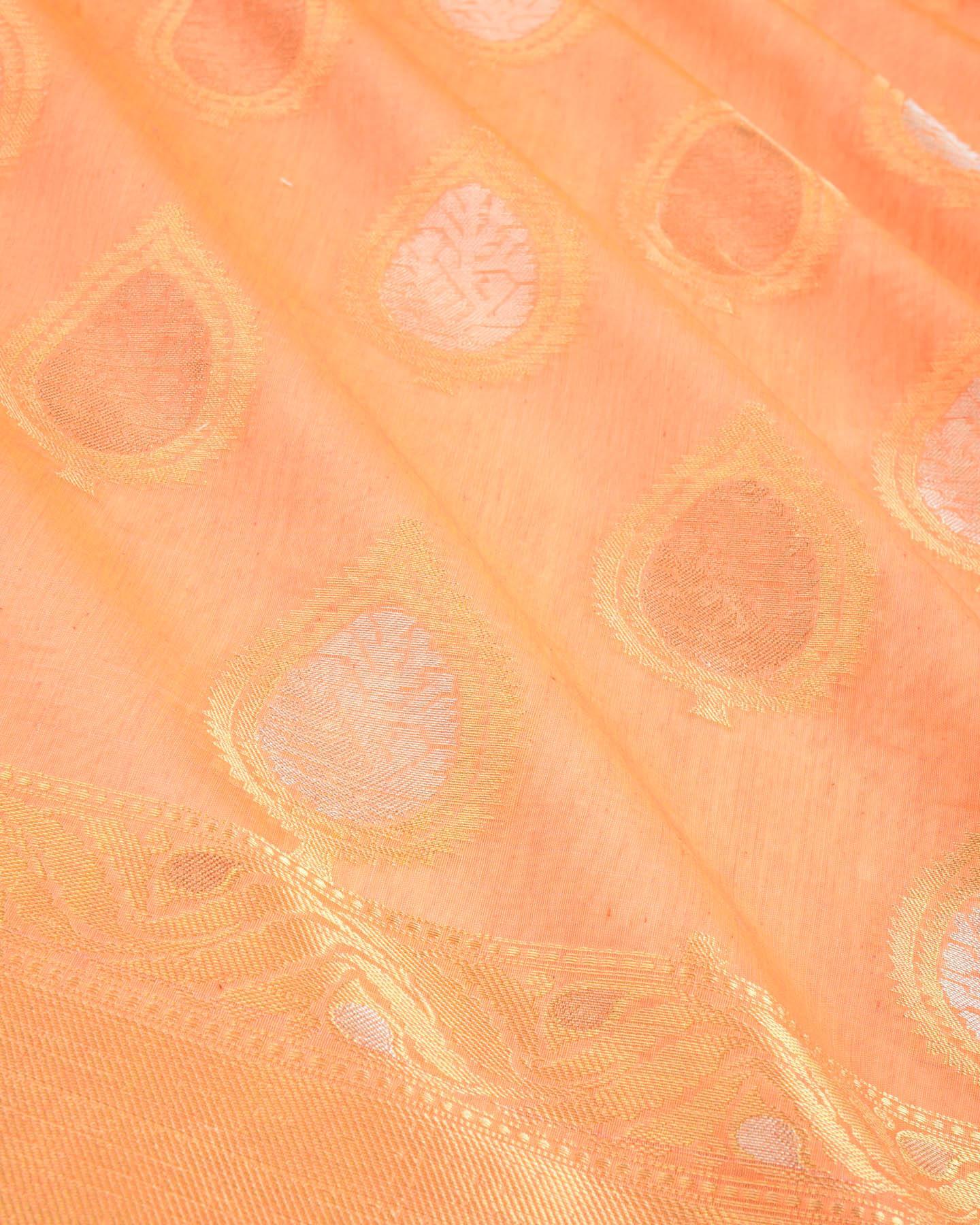 Sunny Peach Banarasi Alfi Sona Rupa Buta Cutwork Brocade Woven Cotton Silk Saree - By HolyWeaves, Benares
