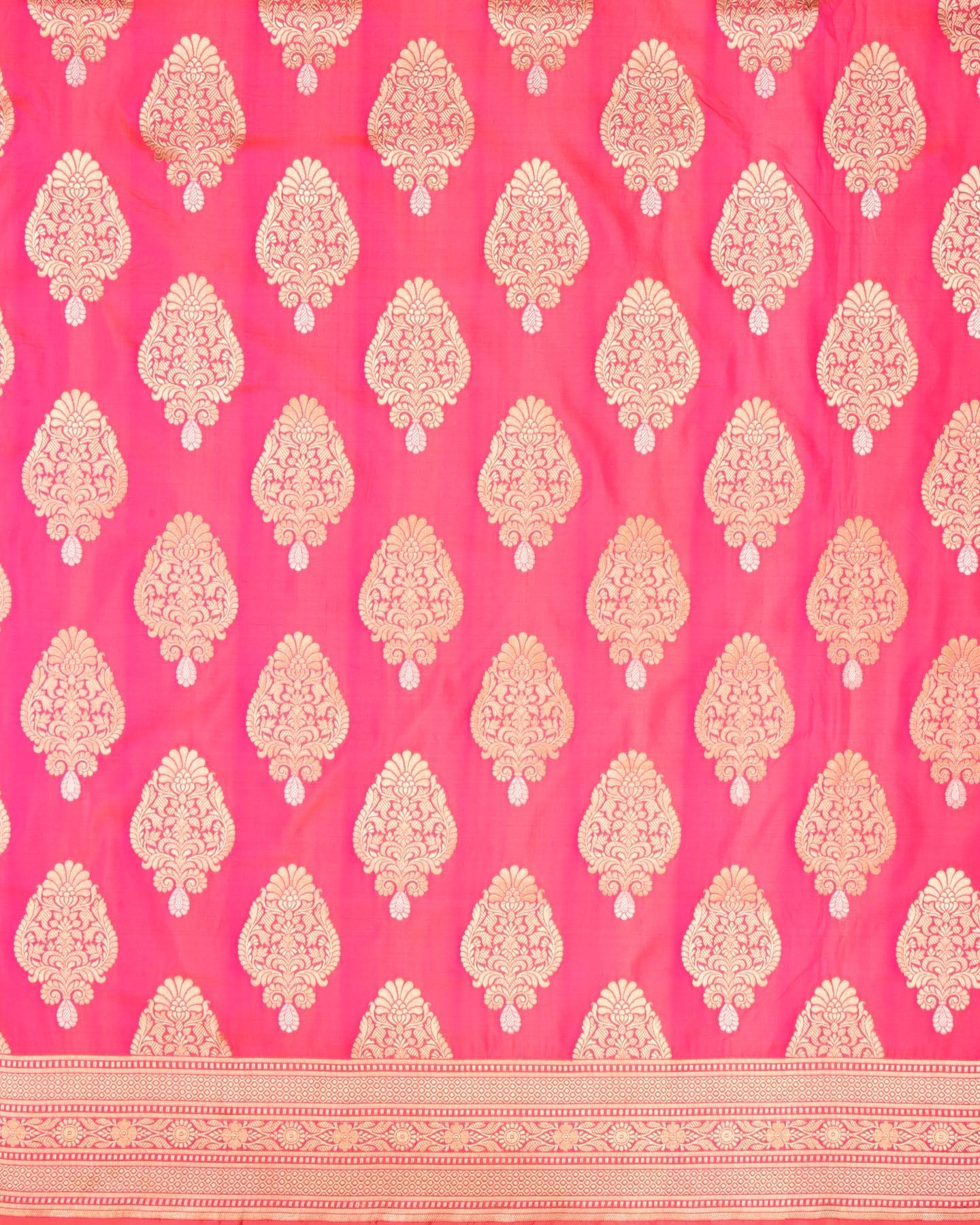 Sunny Pink Banarasi Alfi Sona Rupa Buta Cutwork Brocade Handwoven Katan Silk Saree - By HolyWeaves, Benares