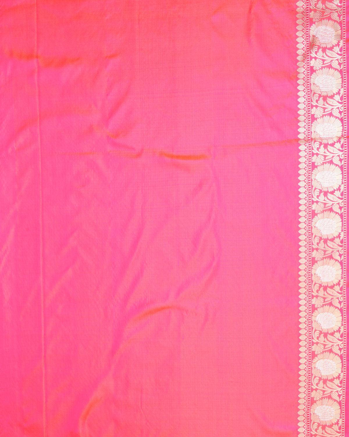 Sunny Pink Banarasi Gold & Silver Zari Ornament Stripes Kadhuan Brocade Handwoven Katan Silk Saree - By HolyWeaves, Benares