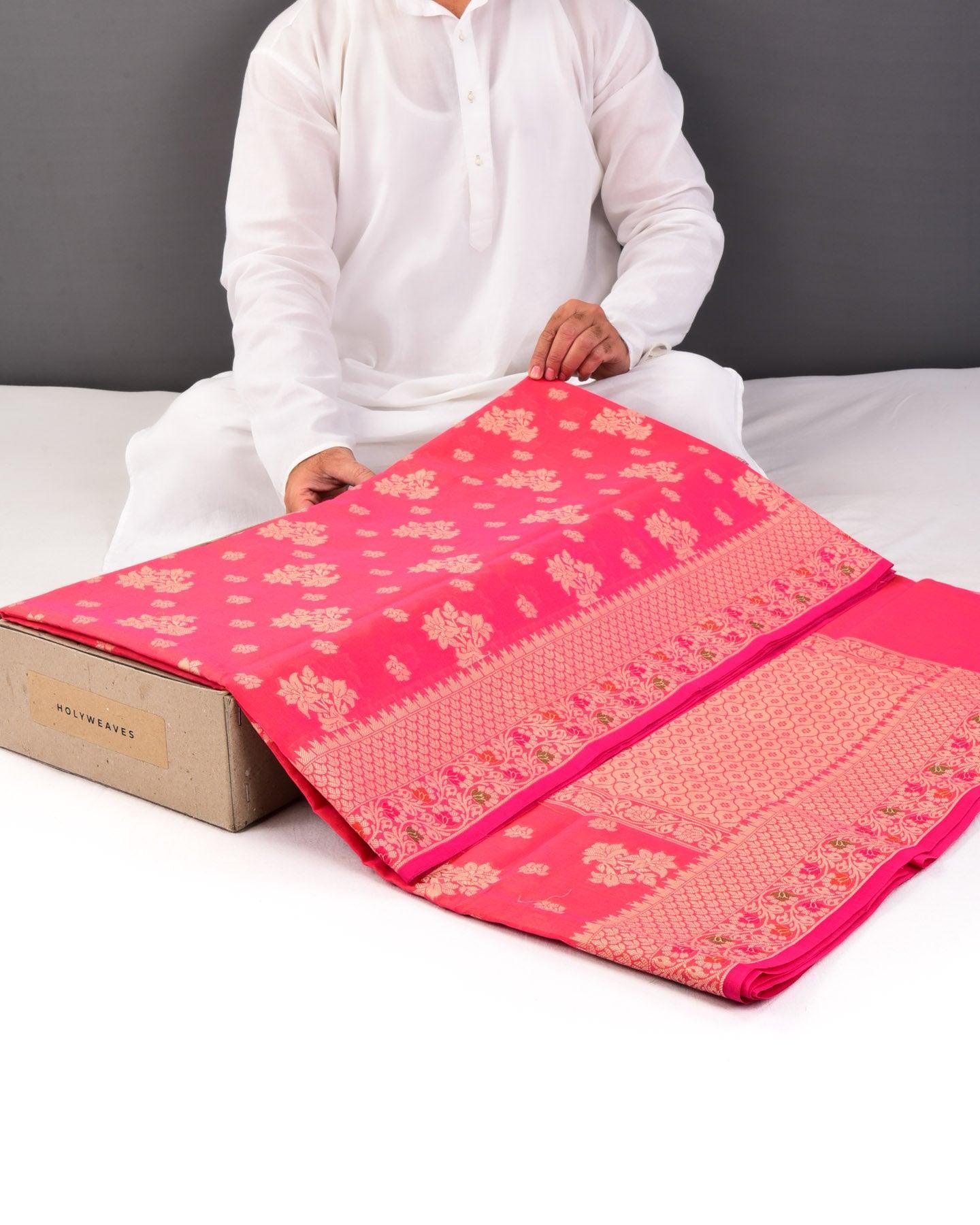 Sunny Pink Banarasi Resham Buta Cutwork Brocade Woven Cotton Silk Saree - By HolyWeaves, Benares
