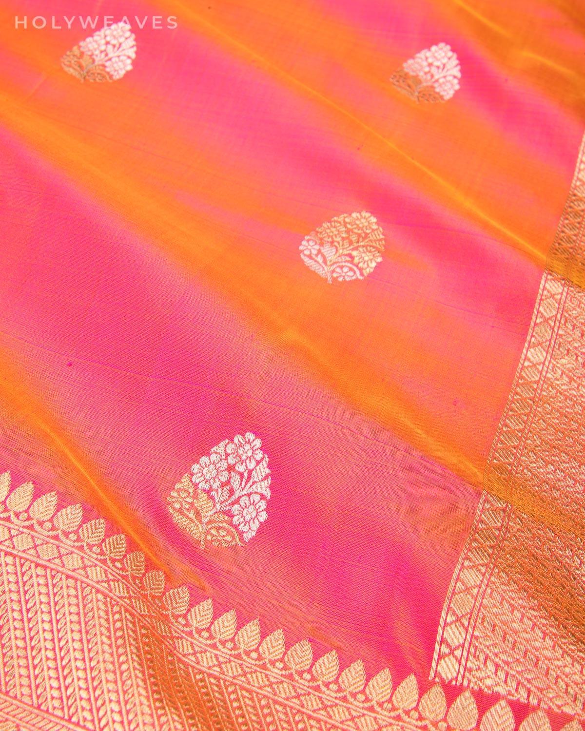 Sunset Pink Banarasi Alfi Sona Rupa Kadhuan Brocade Handwoven Katan Silk Dupatta - By HolyWeaves, Benares