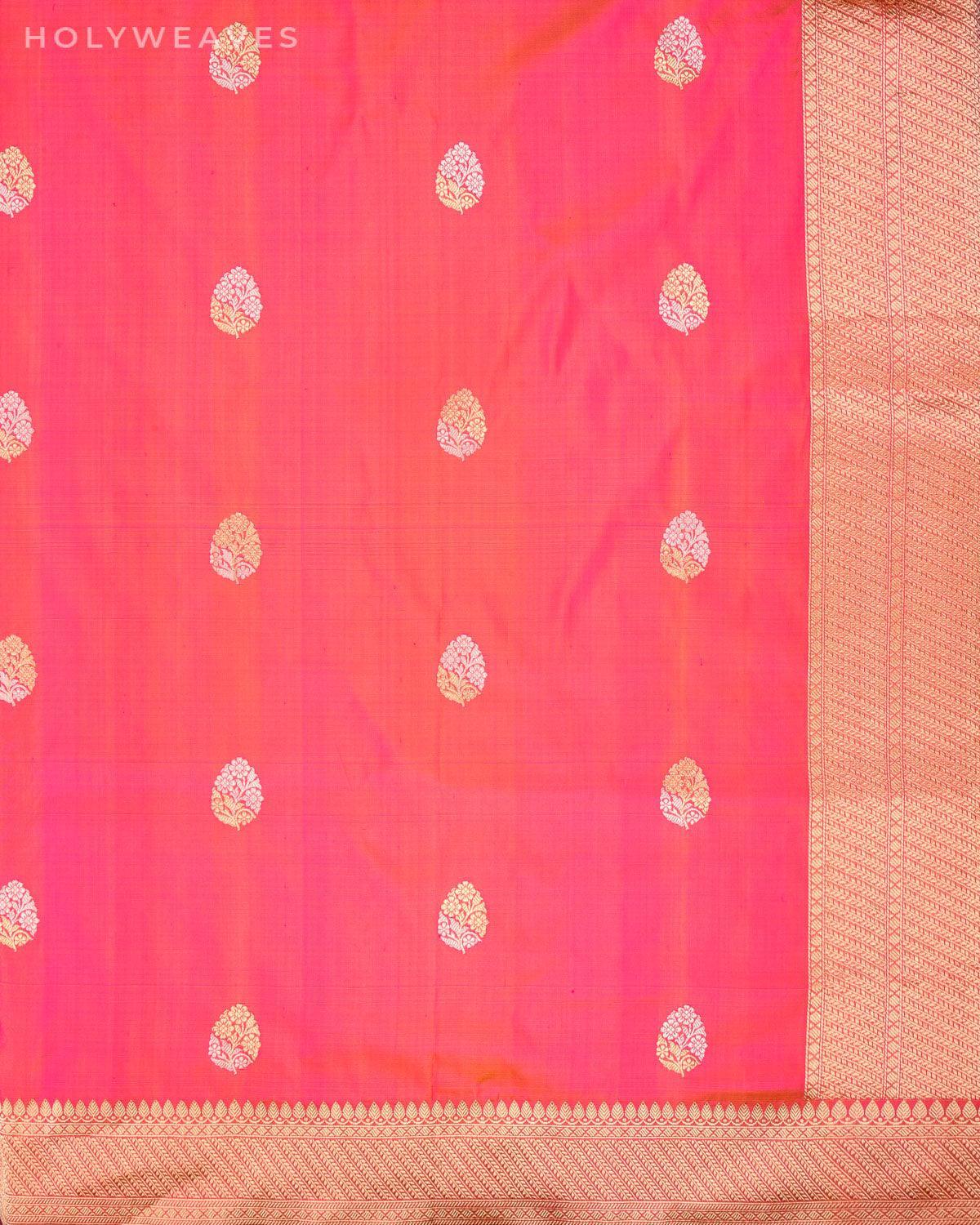 Sunset Pink Banarasi Alfi Sona Rupa Kadhuan Brocade Handwoven Katan Silk Dupatta - By HolyWeaves, Benares