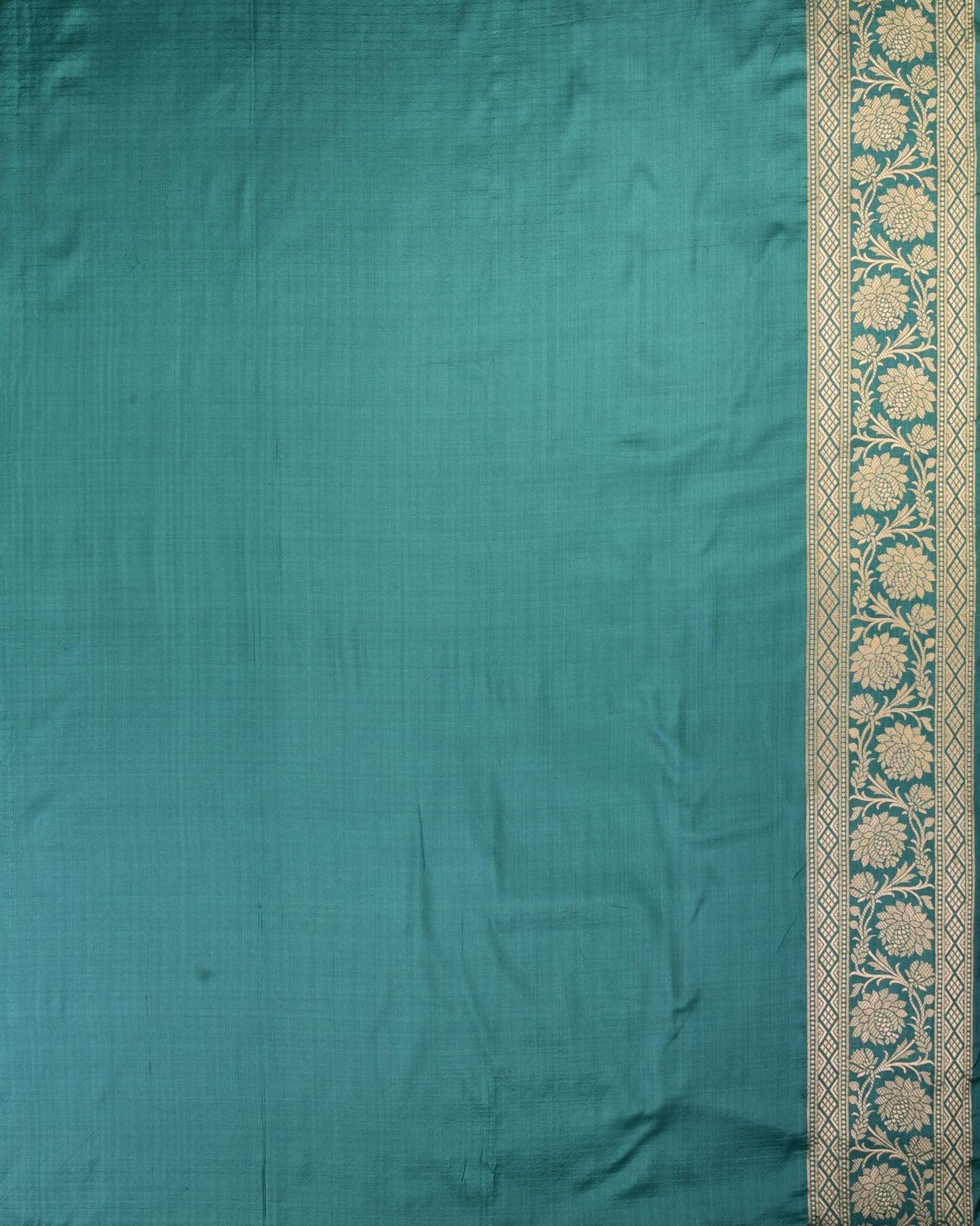 Teal Blue Banarasi Gold Zari Jaal Cutwork Brocade Handwoven Katan Silk Saree - By HolyWeaves, Benares