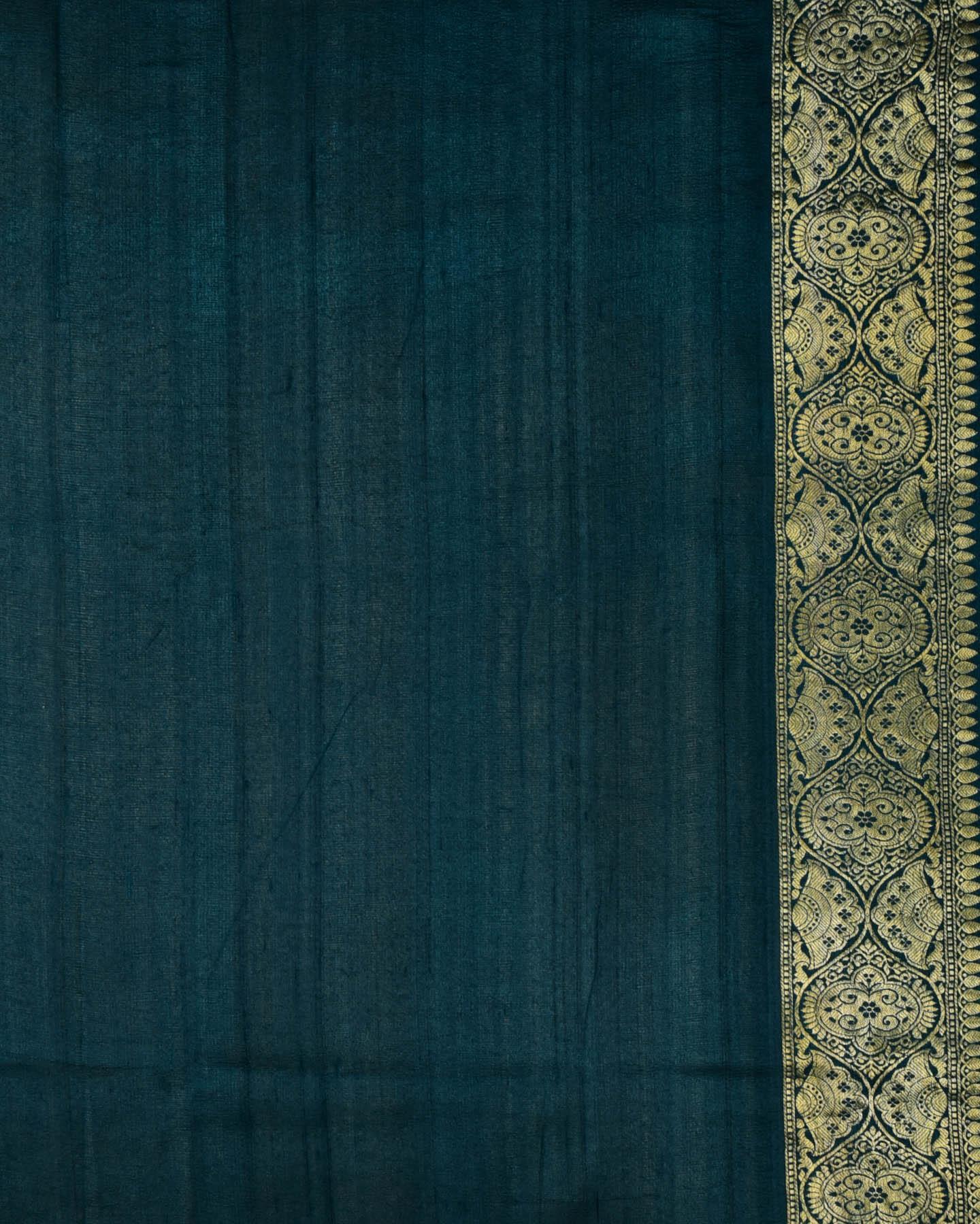 Teal Blue Banarasi Kadhuan Brocade Handwoven Tasar Silk Saree - By HolyWeaves, Benares