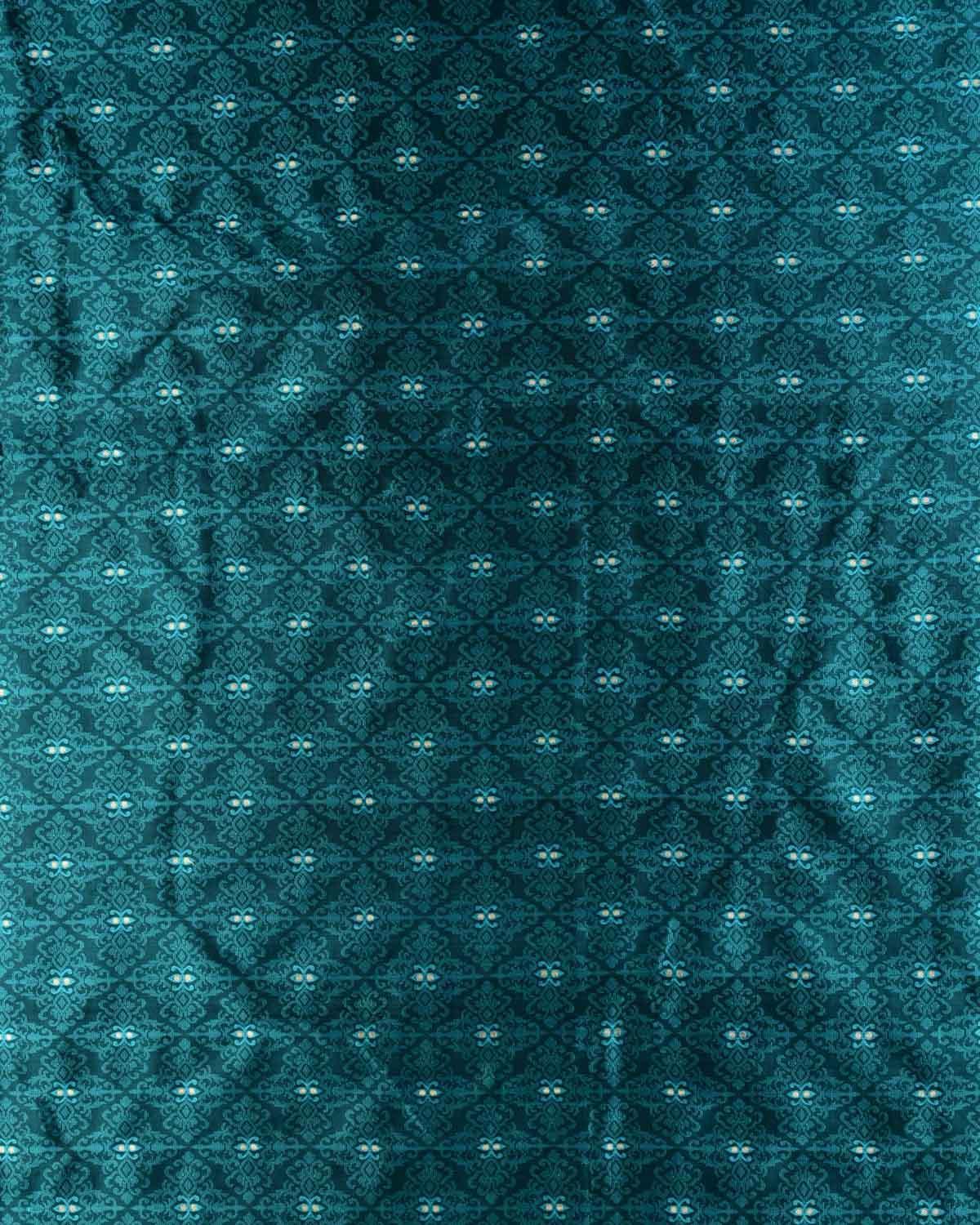 Teal Blue Banarasi Tanchoi Brocade Handwoven Katan Silk Fabric - By HolyWeaves, Benares