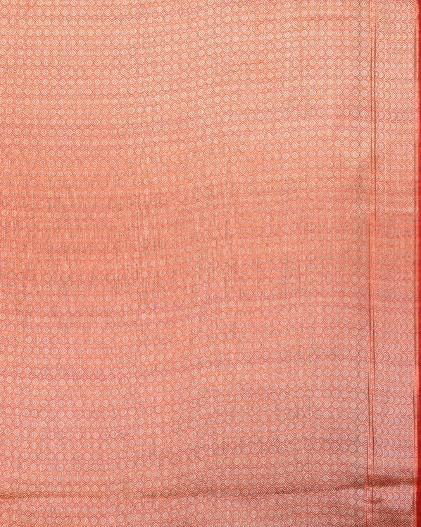 Textured Orange Banarasi Silver Zari Jaal Cutwork Brocade Woven Cotton Silk Saree - By HolyWeaves, Benares