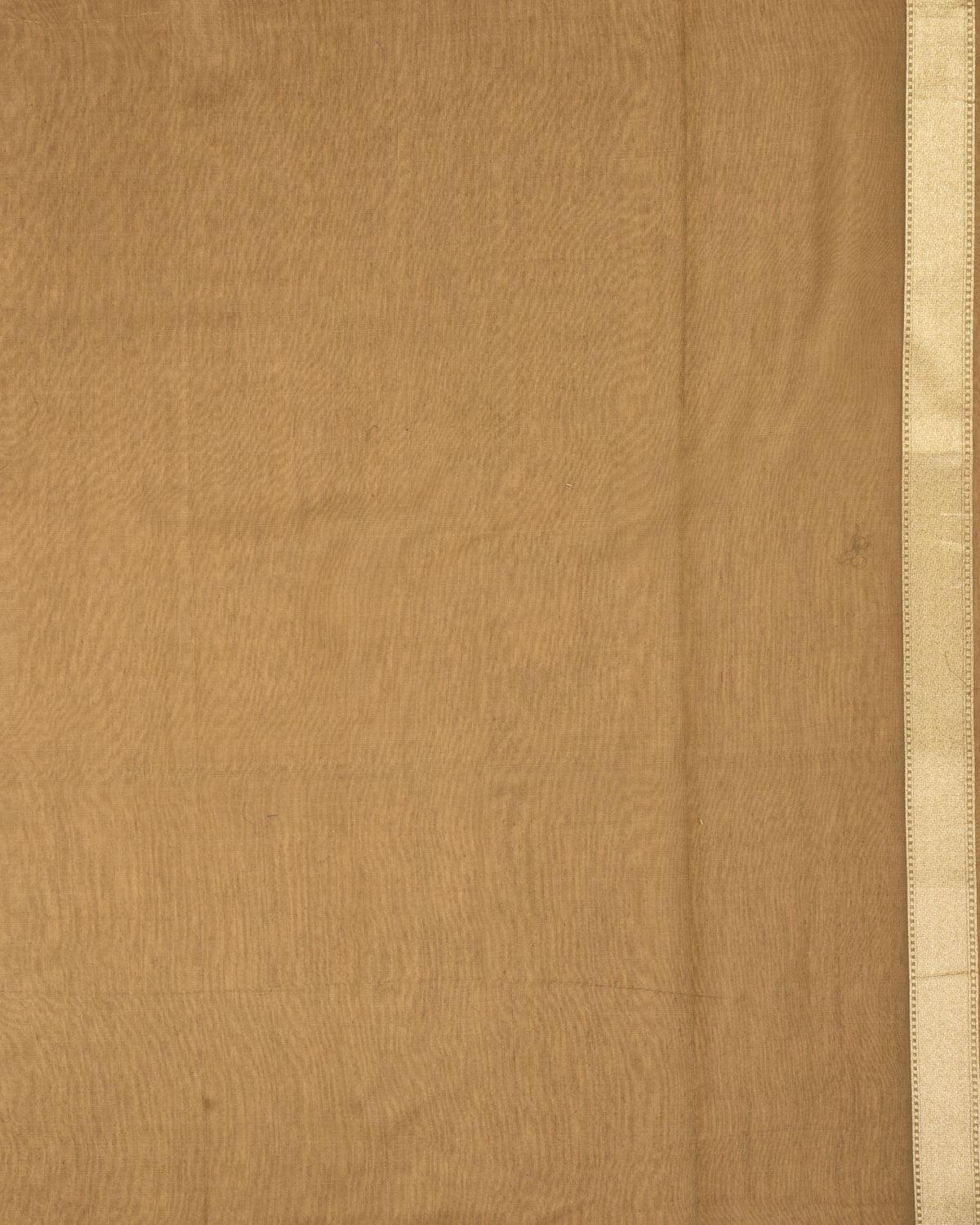 Tuscan Brown Banarasi Resham & Gold Zari Chevron Cutwork Brocade Handwoven Cotton Silk Saree - By HolyWeaves, Benares
