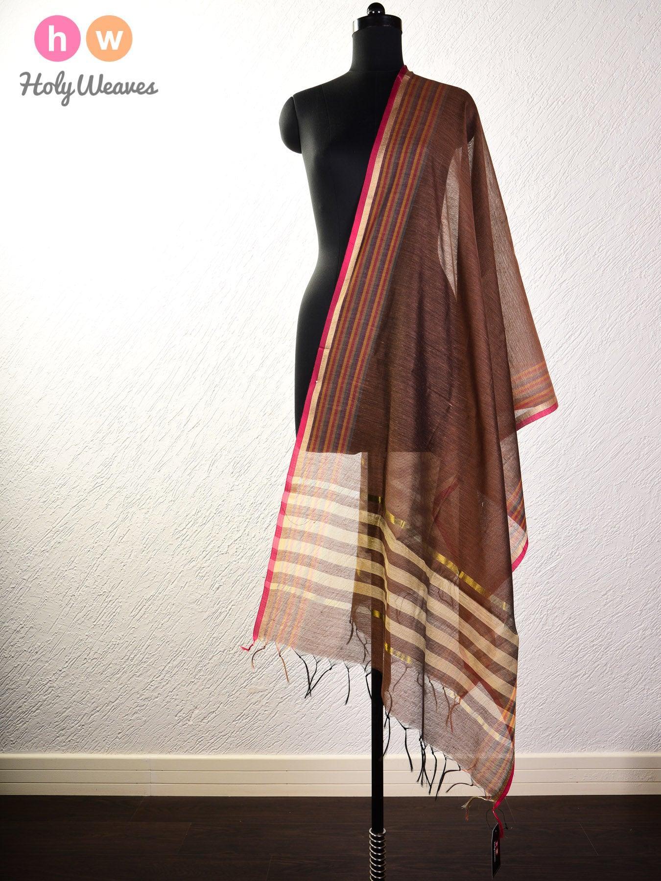 Tuscan Brown Woven Cotton Silk Dupatta - By HolyWeaves, Benares