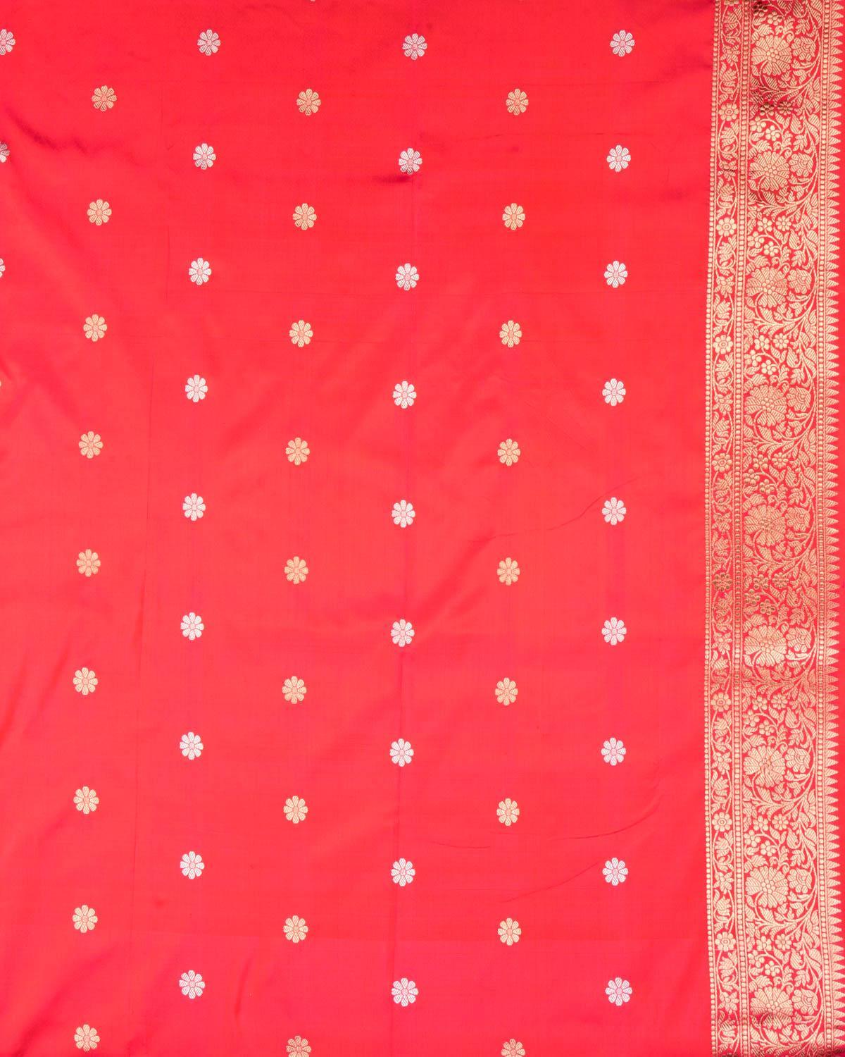 Vermilion Red Banarasi Gold & Silver Zari Buti Kadhuan Brocade Handwoven Katan Silk Saree - By HolyWeaves, Benares