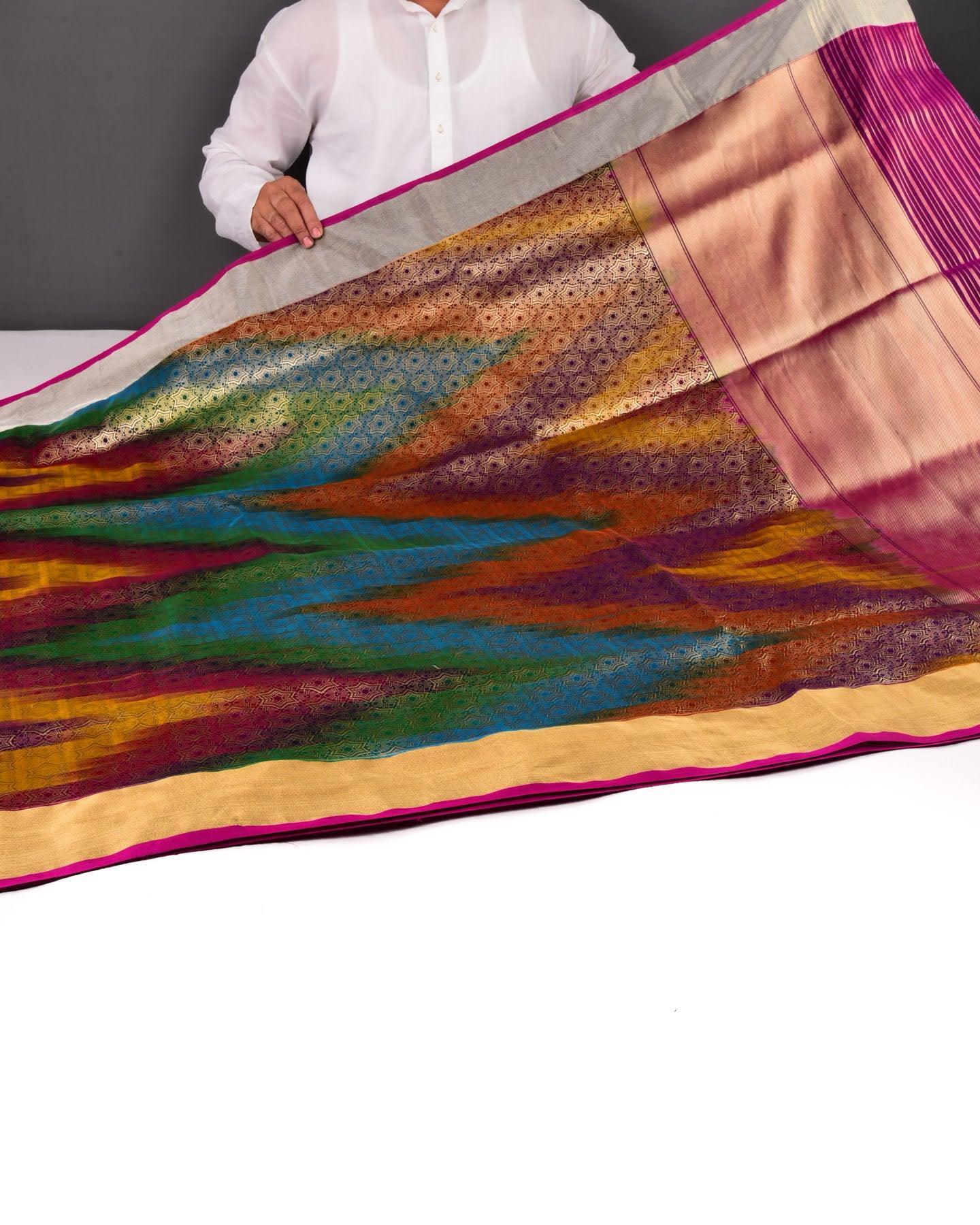 Vibgyor Black Banarasi Kaleidoscopic Star Brocade Handwoven Katan Silk Saree - By HolyWeaves, Benares
