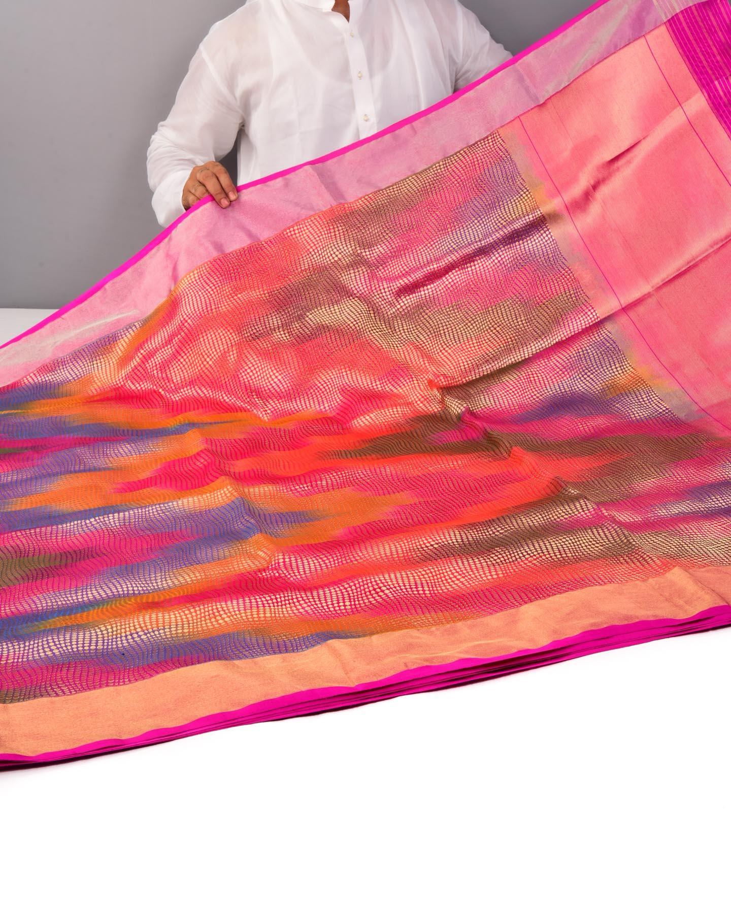 Vibgyor Pink Banarasi Python Brocade Handwoven Katan Silk Saree - By HolyWeaves, Benares