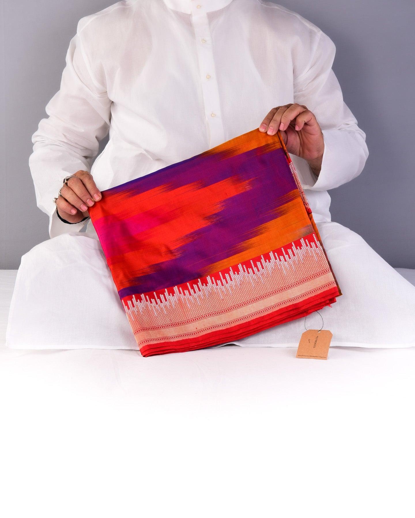 Vibgyor Red Banarasi Iridescent Kadhuan Brocade Handwoven Katan Silk Saree - By HolyWeaves, Benares