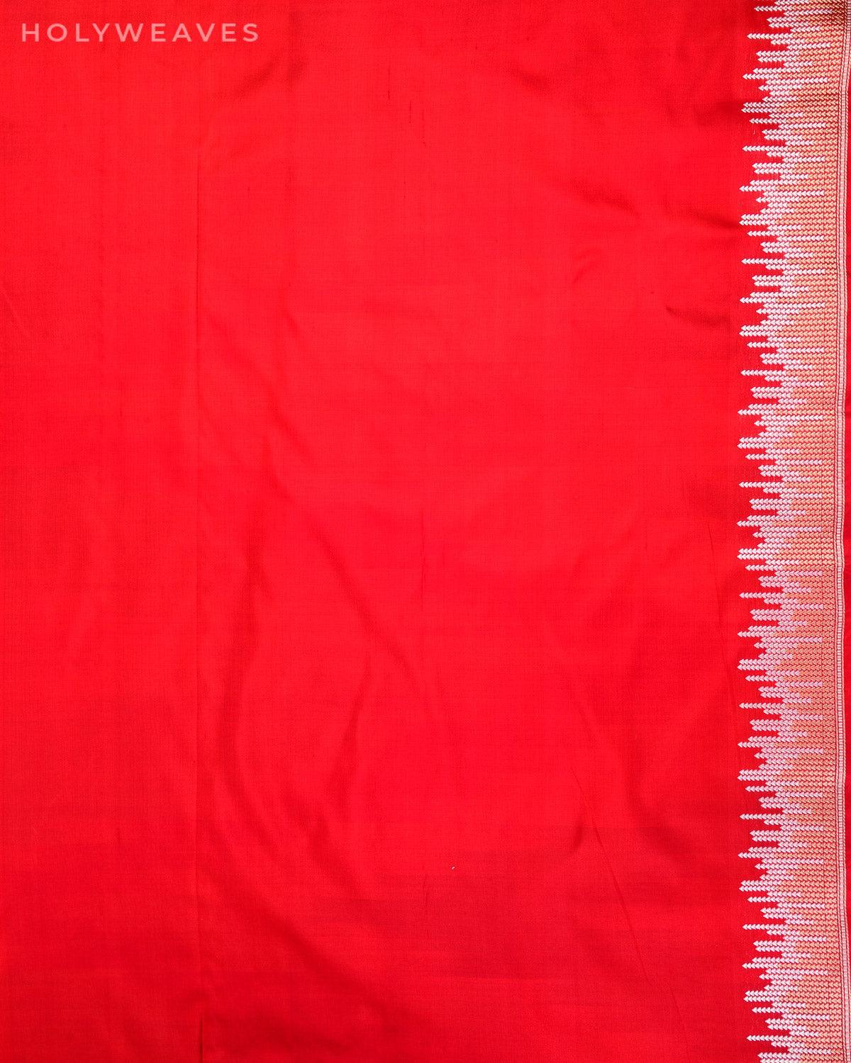 Vibgyor Red Banarasi Iridescent Kadhuan Brocade Handwoven Katan Silk Saree - By HolyWeaves, Benares