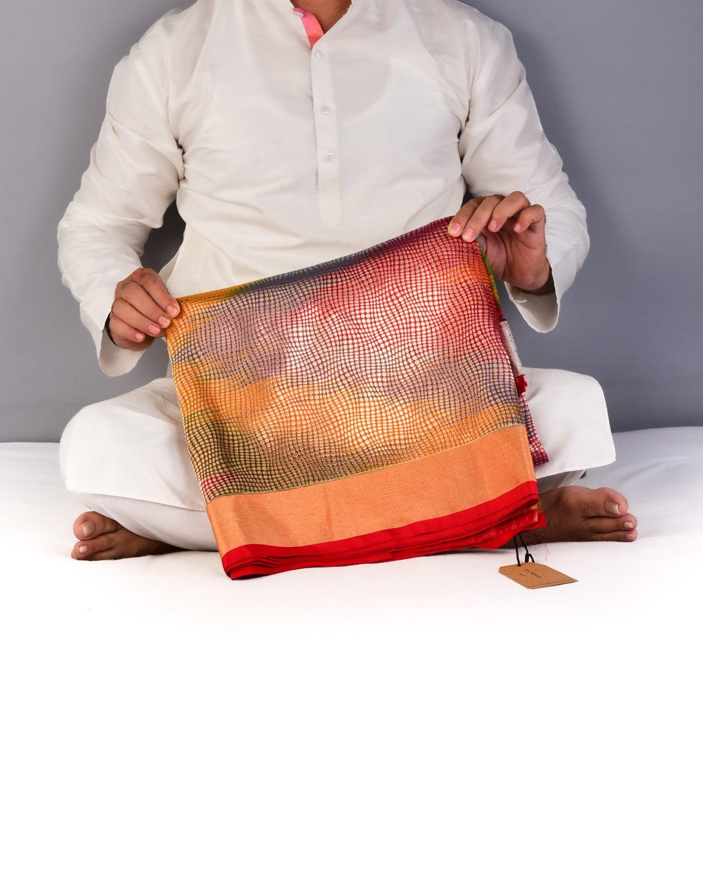 Vibgyor Red Banarasi Python Brocade Handwoven Katan Silk Saree - By HolyWeaves, Benares