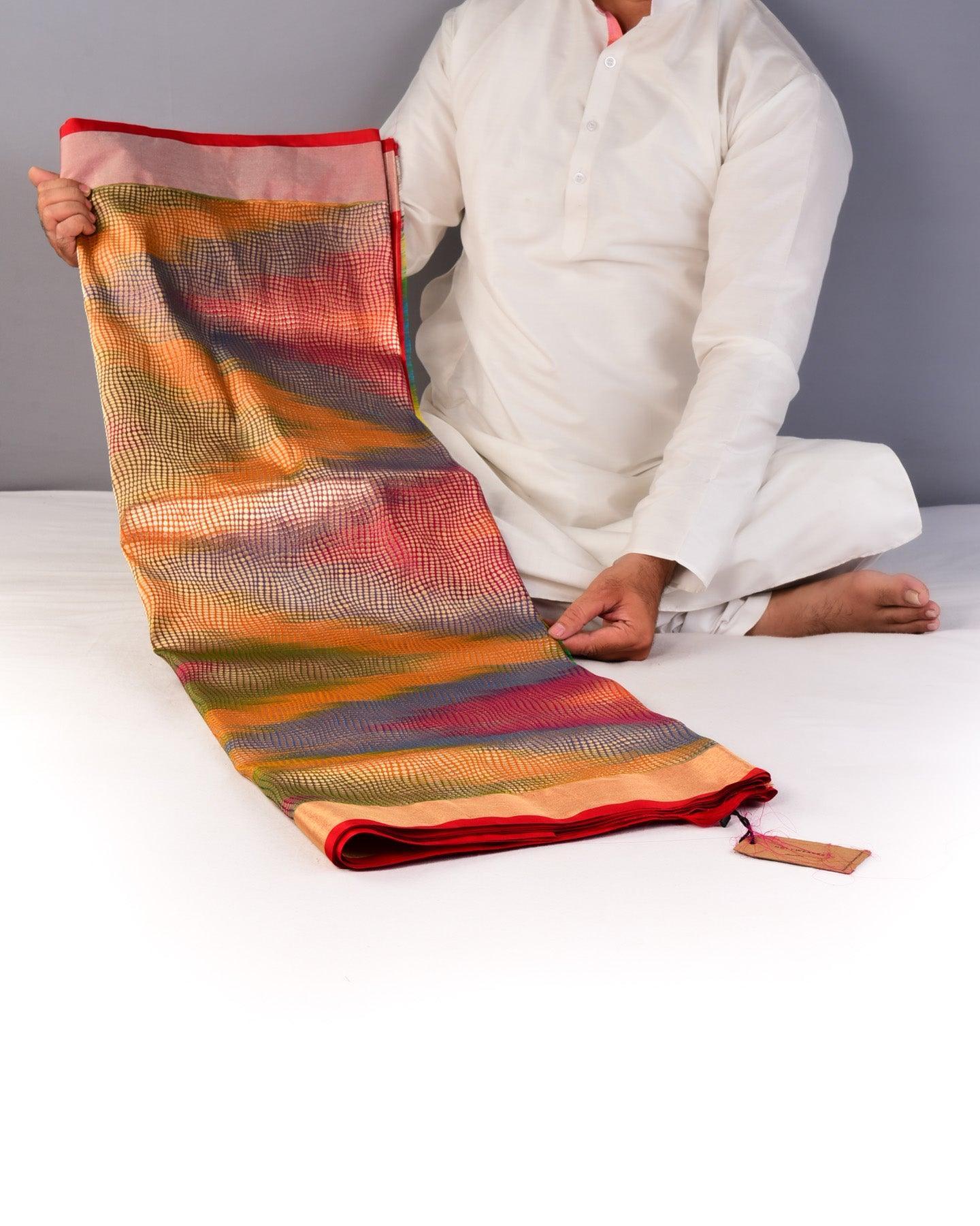 Vibgyor Red Banarasi Python Brocade Handwoven Katan Silk Saree - By HolyWeaves, Benares