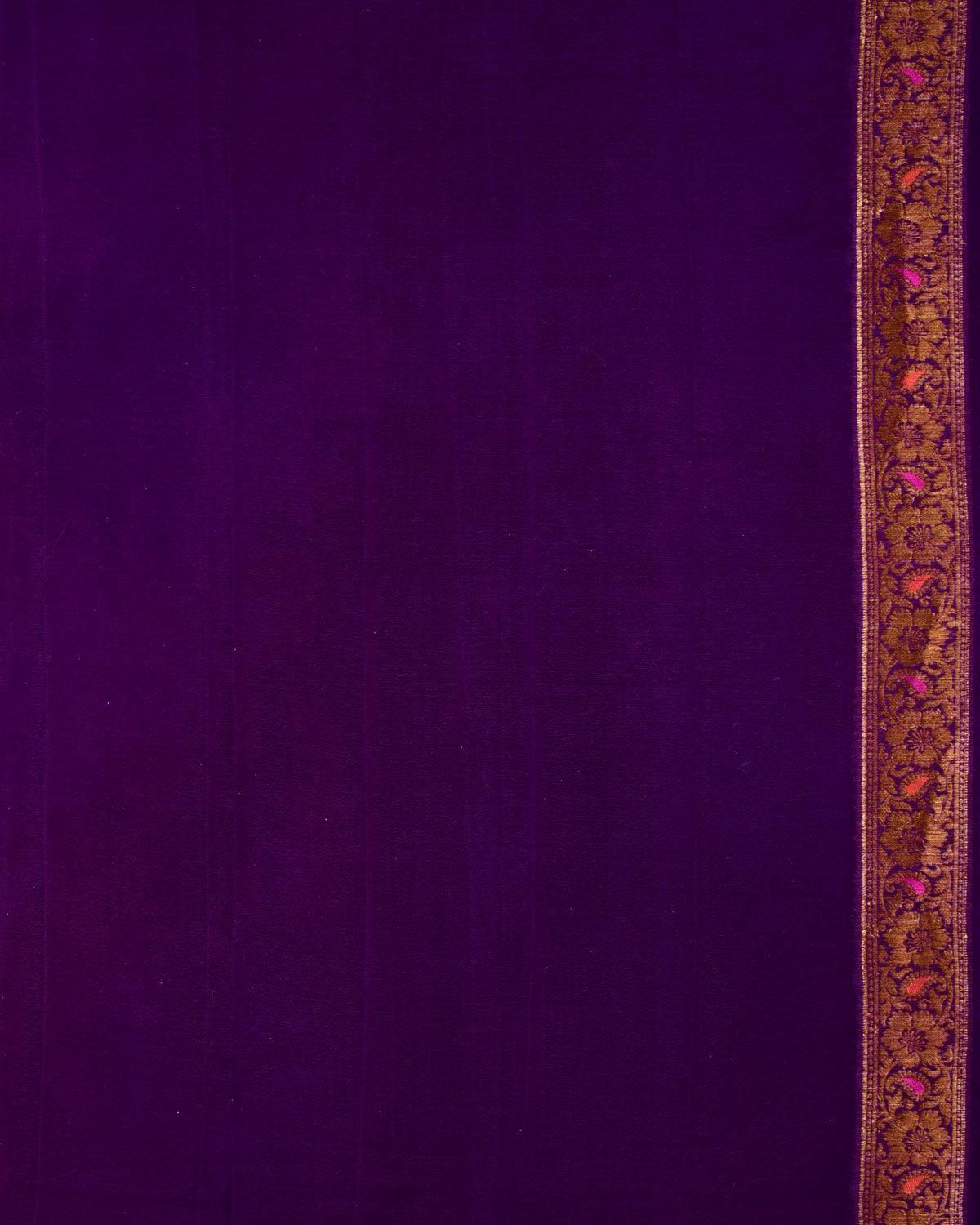 Vibrant Purple Lightweight Banarasi Antique Zari Meenedar Cutwork Brocade Woven Khaddi Georgette Saree - By HolyWeaves, Benares