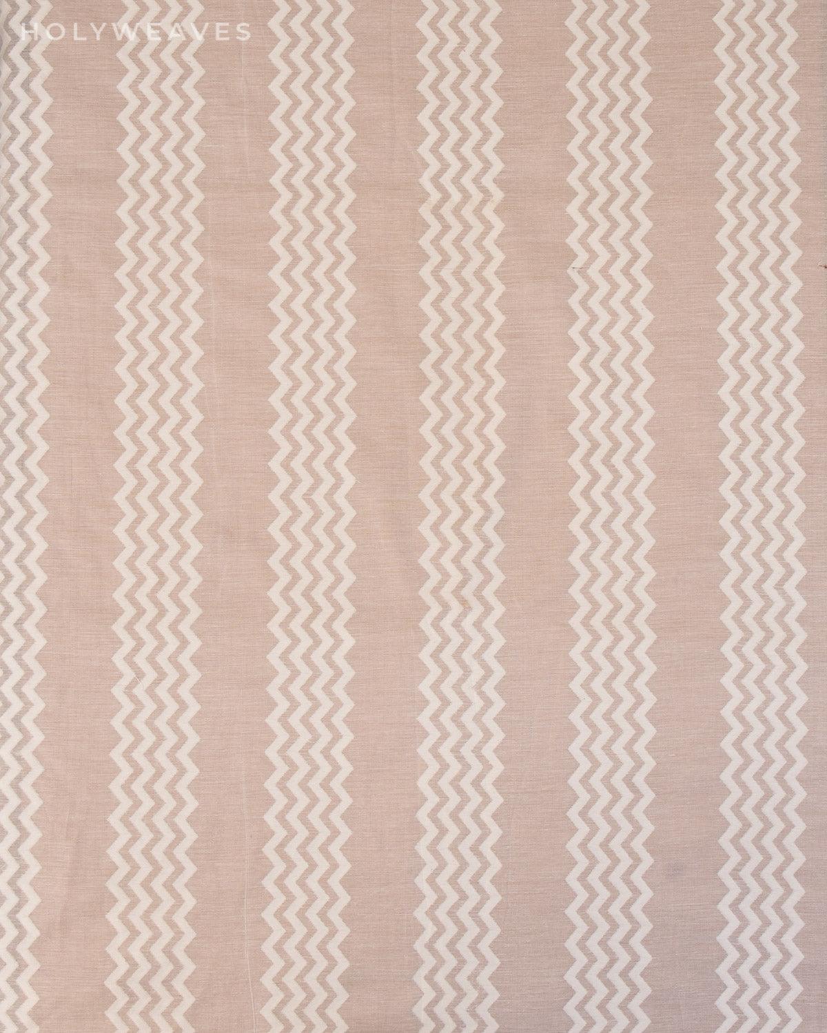 White Banarasi Chevron Cutwork Brocade Woven Cotton Silk Fabric - By HolyWeaves, Benares