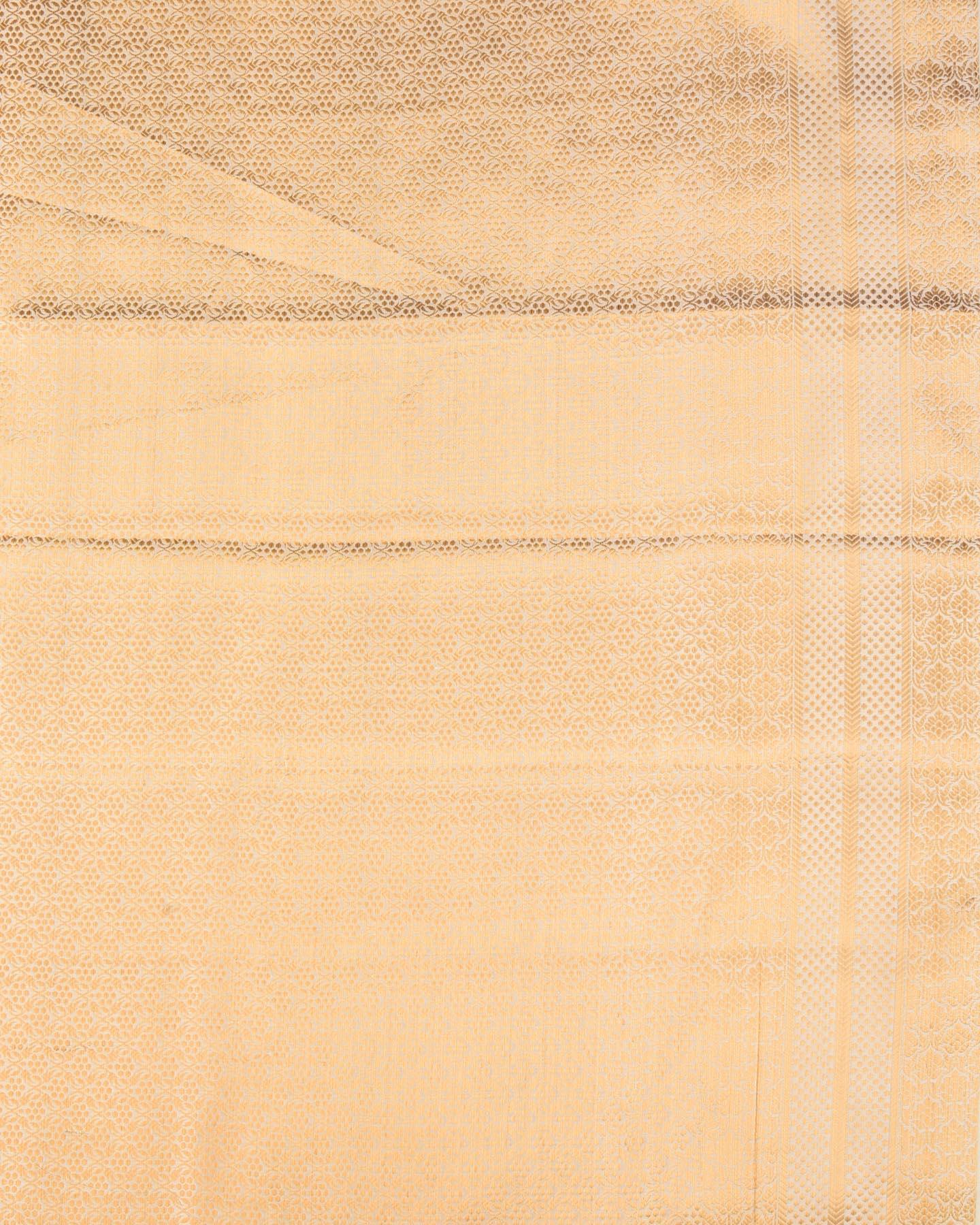 White Banarasi Gold & Silver Zari Jangla Cutwork Brocade Woven Spun Silk Saree - By HolyWeaves, Benares