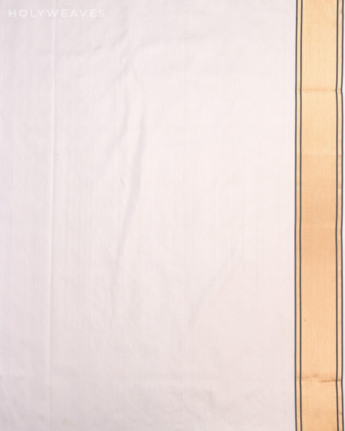 White Banarasi Paudi Polka Buti Cutwork Brocade Handwoven Katan Silk Saree - By HolyWeaves, Benares