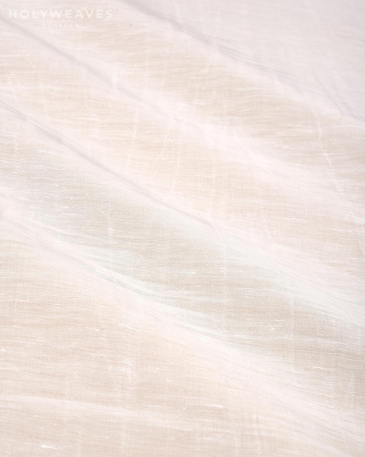 White Banarasi Soft Finish Textured Handwoven Linen Silk Fabric - By HolyWeaves, Benares
