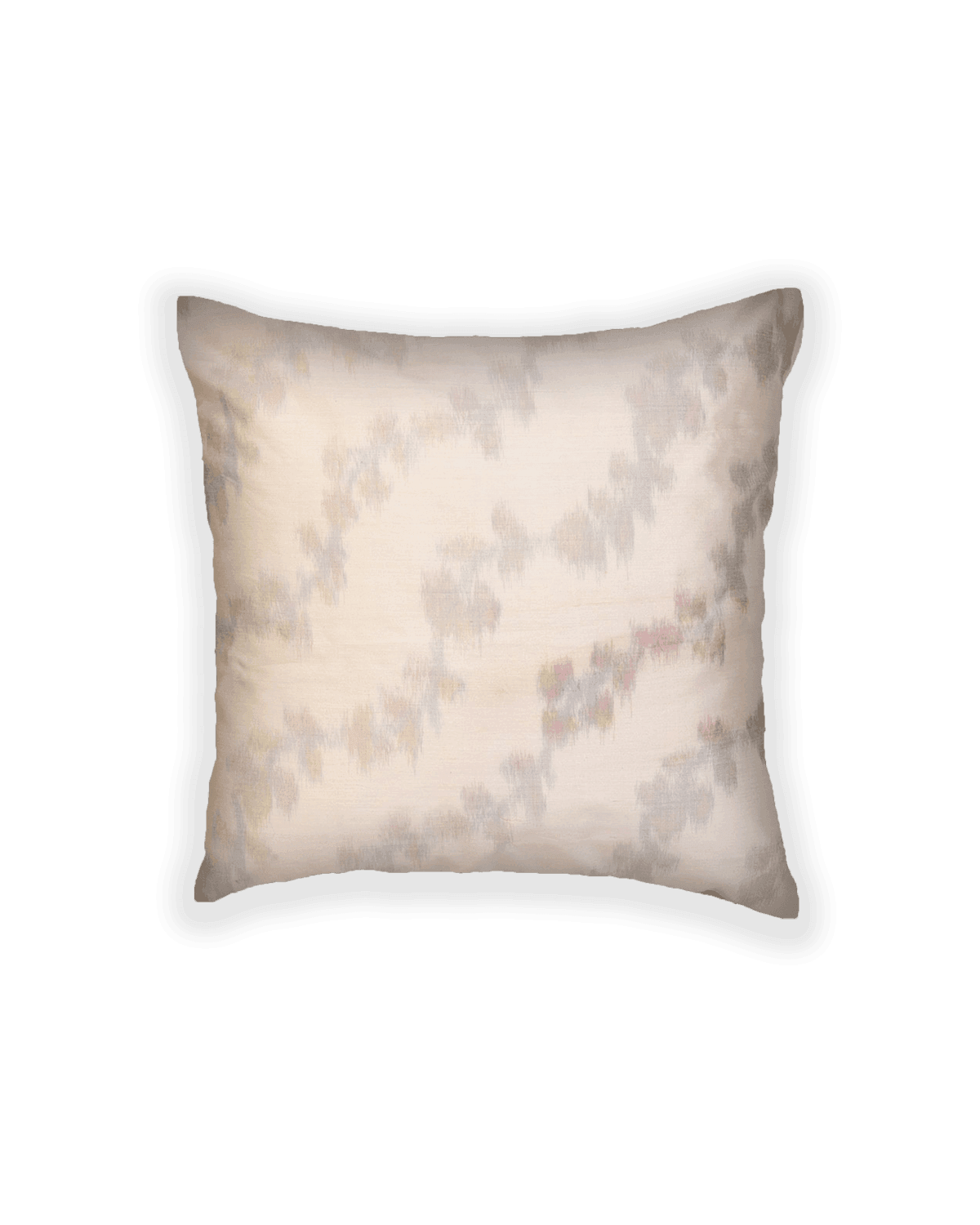 White Ikat Woven Cotton Silk Cushion Cover 16" - By HolyWeaves, Benares