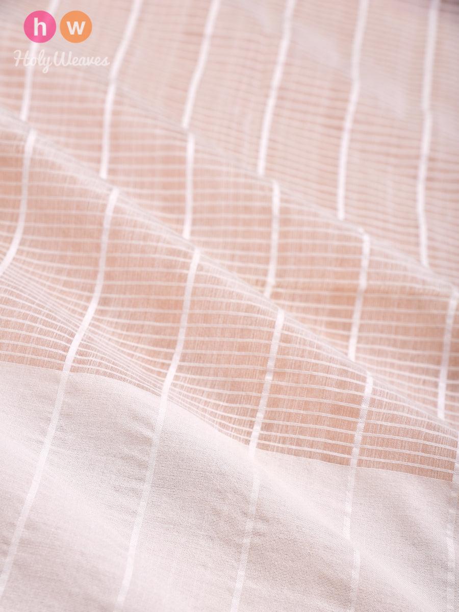White Noil Pin Stripes Woven Cotton Silk Dupatta - By HolyWeaves, Benares