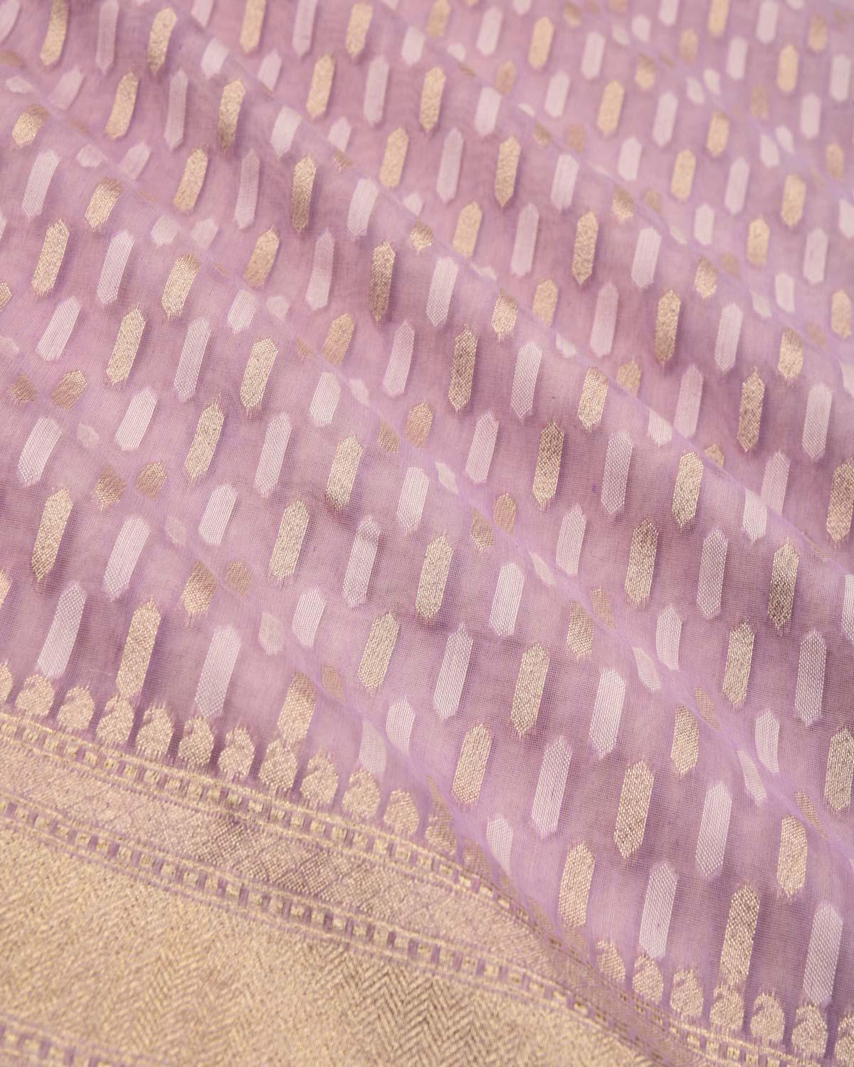 Wisteria Mauve Banarasi Resham & Gold Zari Shuttle Cutwork Brocade Handwoven Cotton Silk Saree - By HolyWeaves, Benares