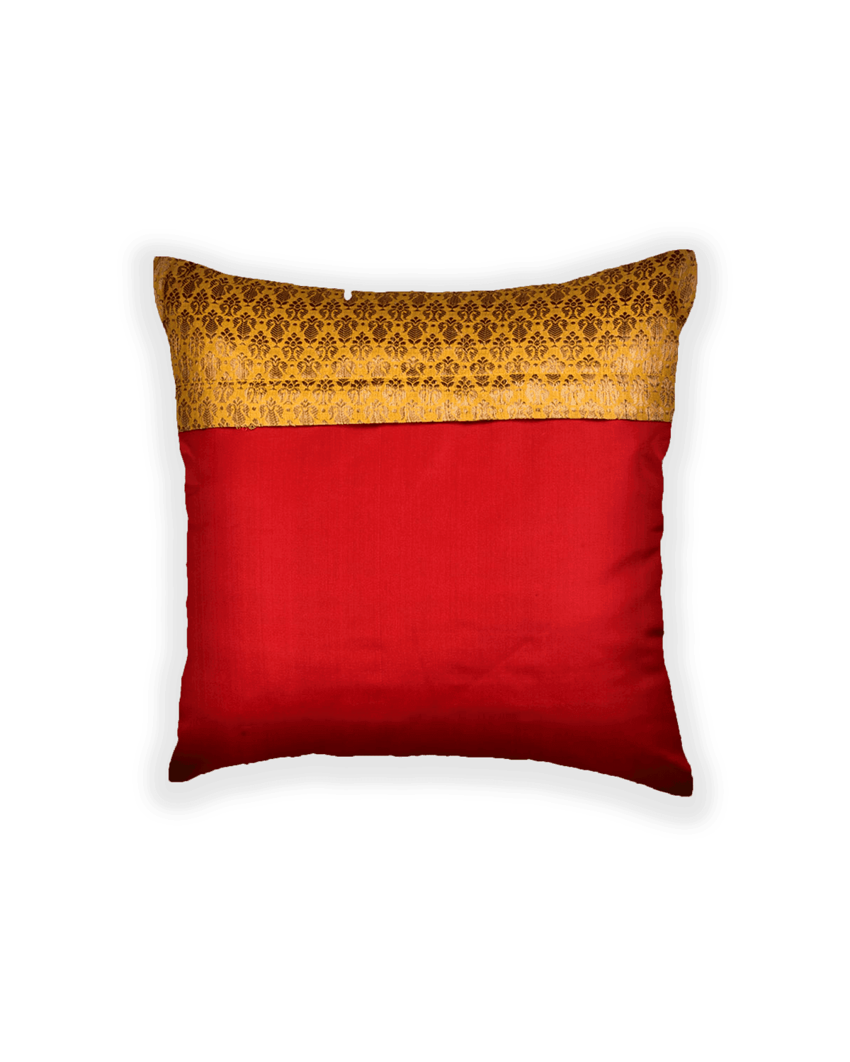 Yellow Antique Zari Brocade Woven Poly Silk Cushion Cover with Satin Back 16" - By HolyWeaves, Benares