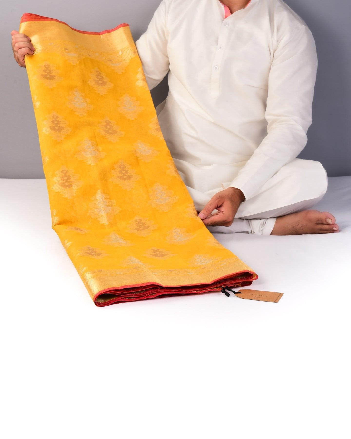 Yellow Banarasi 3-Color Zari Cutwork Brocade Woven Cotton Silk Saree - By HolyWeaves, Benares