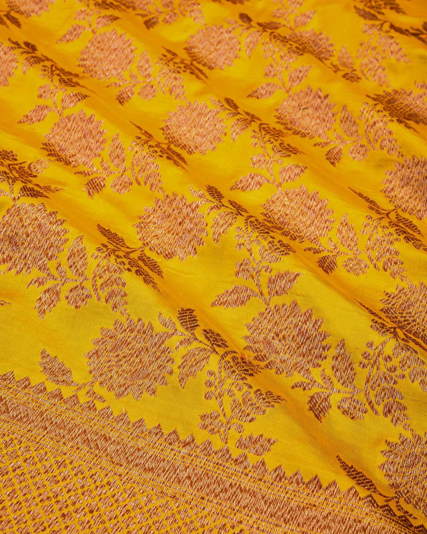 Yellow Banarasi Antique Zari Jaal Cutwork Brocade Handwoven Katan Silk Saree - By HolyWeaves, Benares
